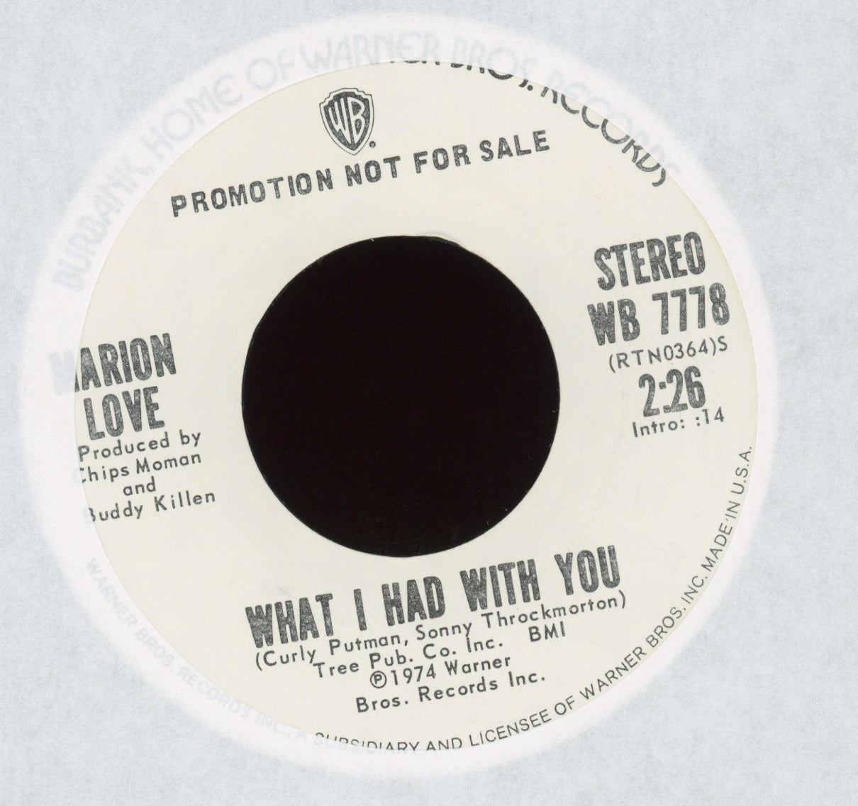 Marian Love - What I Had With You on Warner Bros. Promo Soul 45