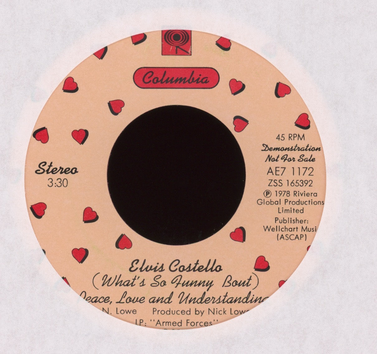 Elvis Costello - (What's So Funny 'Bout) Peace, Love And Understanding / My Funny Valentine on Columbia Promo Red Vinyl Rock 45