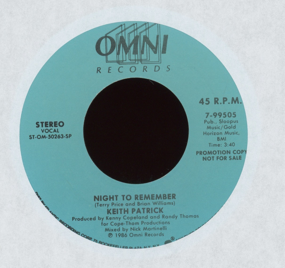 Keith Patrick - Night To Remember on Omni Records Disco 45