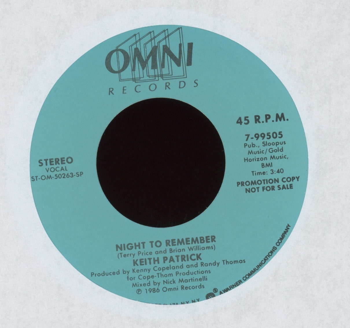 Keith Patrick - Night To Remember on Omni Records Disco 45