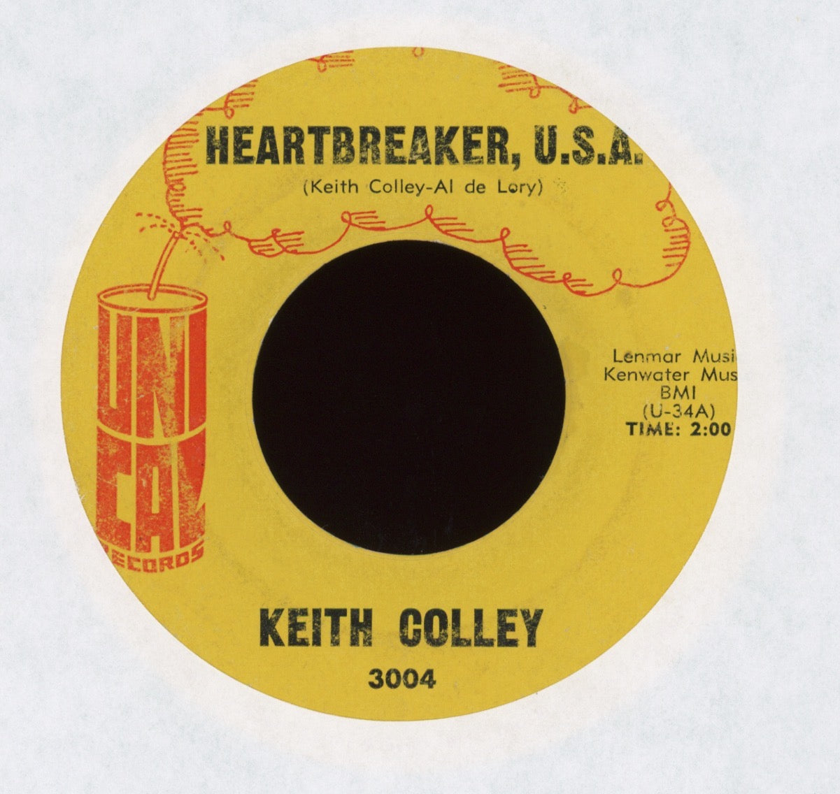 Keith Colley - Heartbreaker, U.S.A. / No Joke on Unical Rock & Roll 45