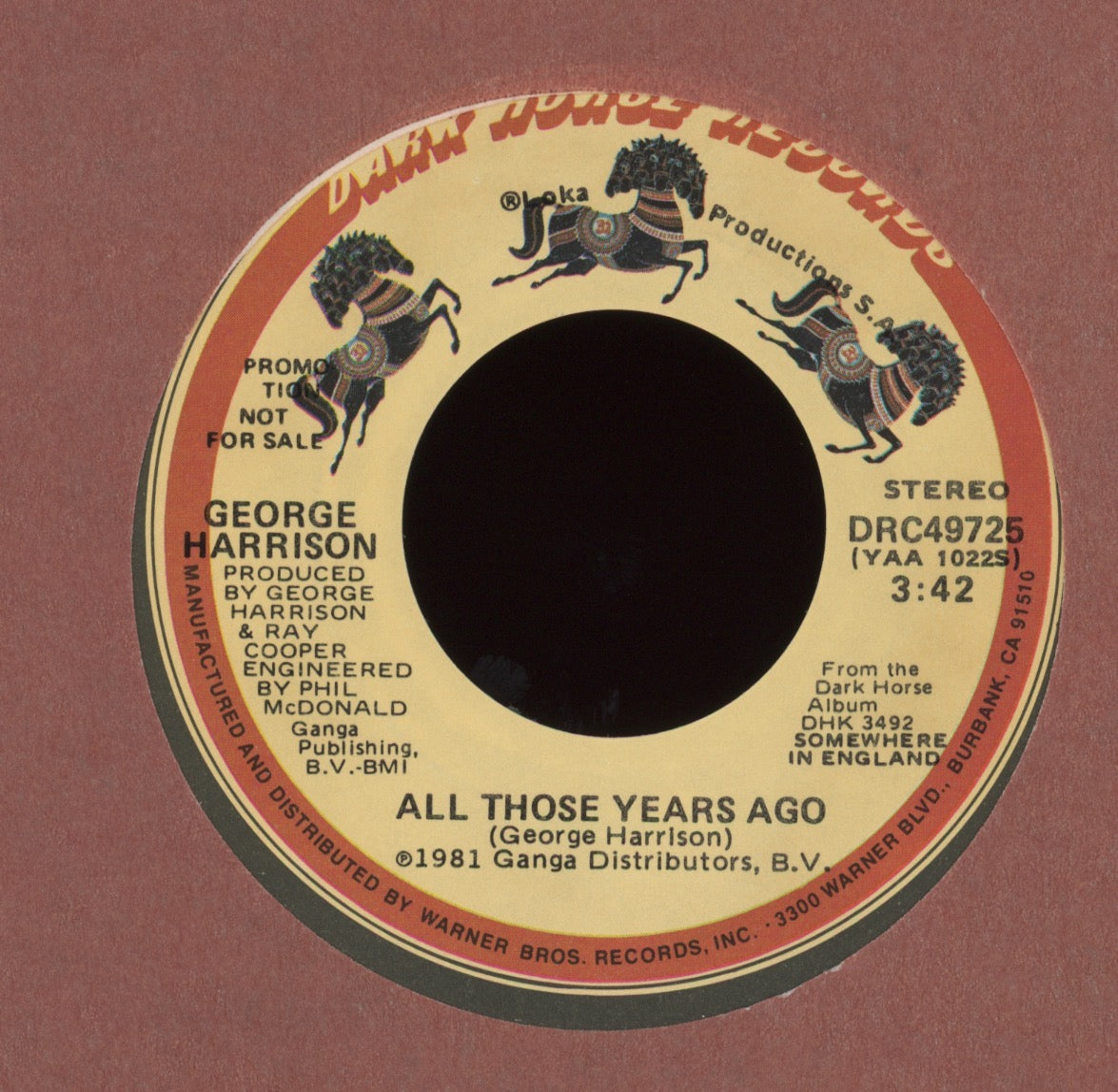 George Harrison - All Those Years Ago on Dark Horse Rock 45