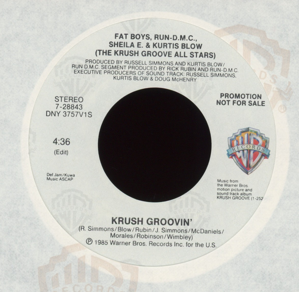 Krush Groove All Stars - Krush Groovin' on Warner Bros. Promo Hip Hop 45