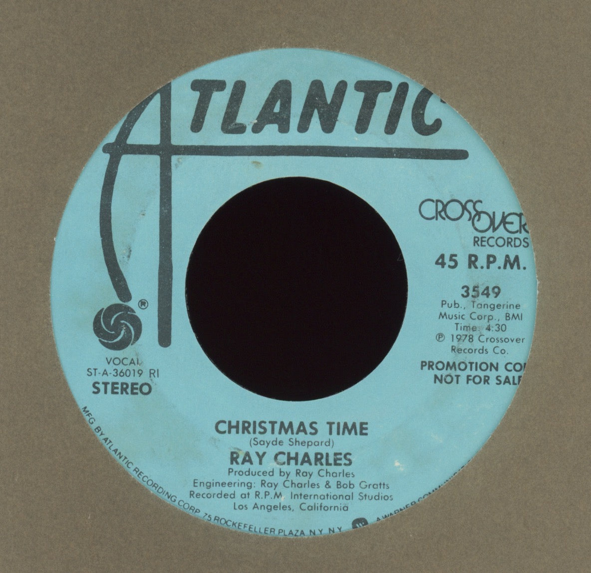 Ray Charles - Christmas Time on Atlantic Promo Christmas 45