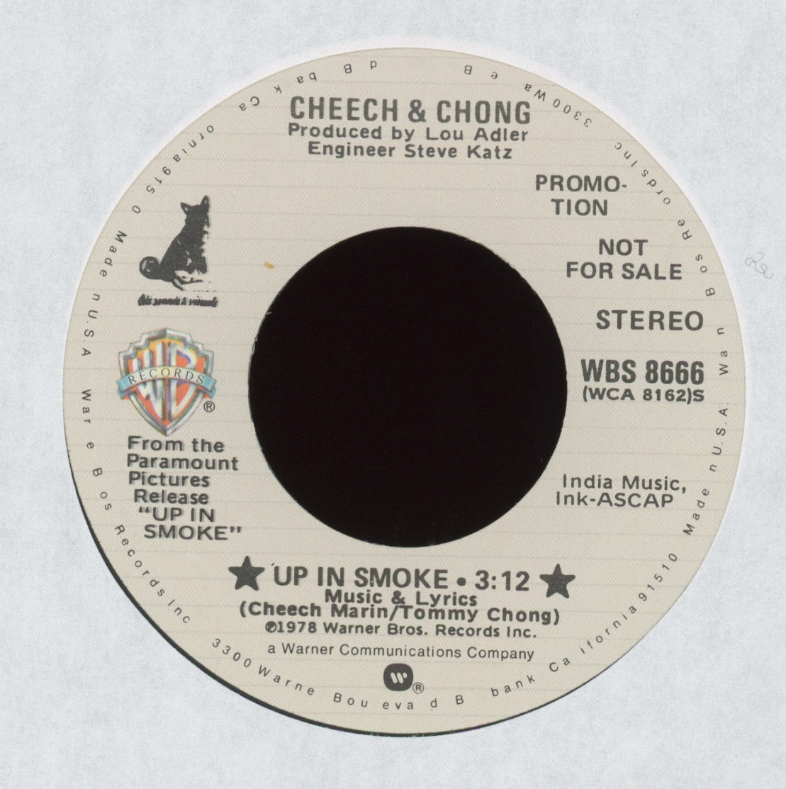 Cheech & Chong - Up In Smoke on Warner Bros. Records Promo Comedy 45