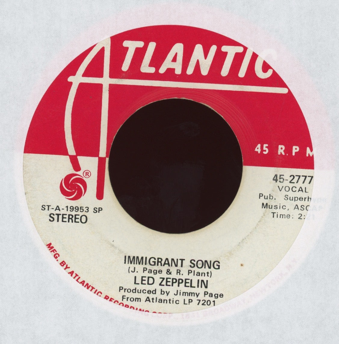 Led Zeppelin - Immigrant Song on Atlantic Promo Rock 45