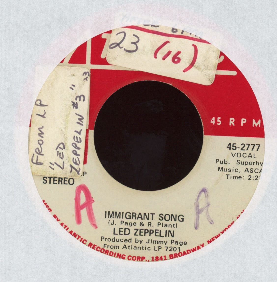 Led Zeppelin - Immigrant Song on Atlantic Promo Rock 45