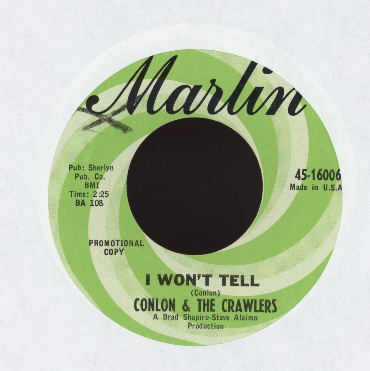 Conlon & The Crawlers - I Won't Tell on Marlin Promo Garage 45