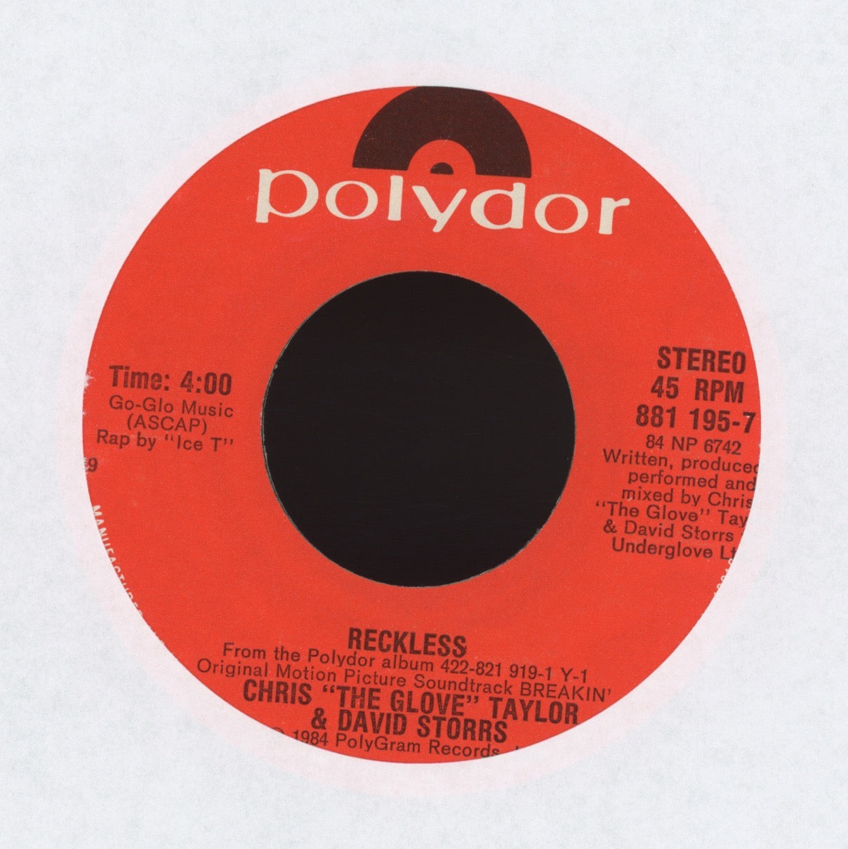 Chris "The Glove" Taylor - Reckless on Polydor Electro Rap 45