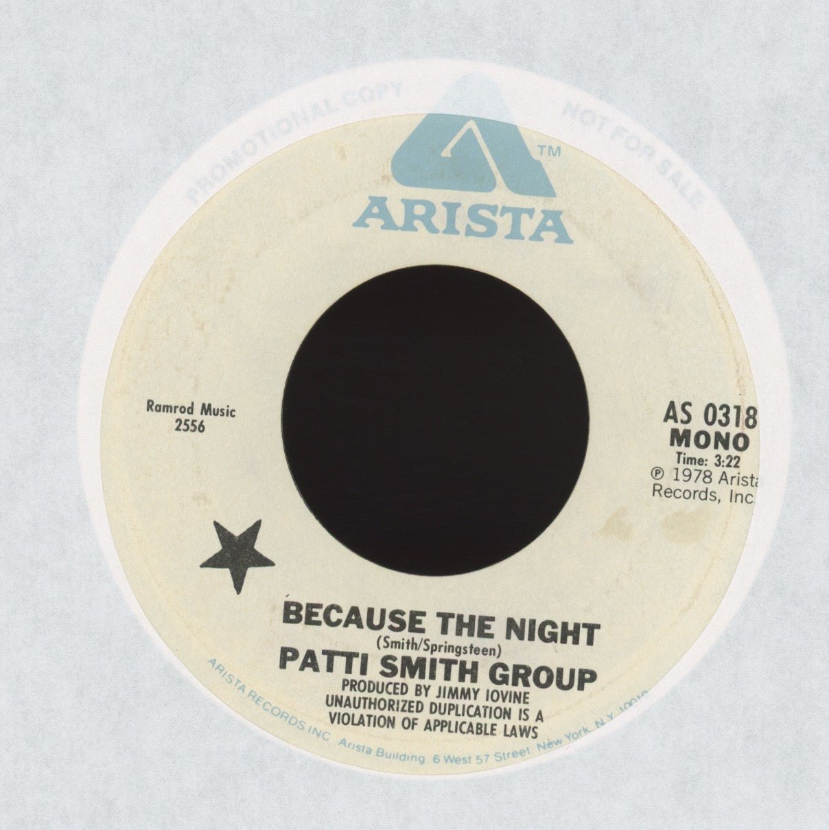 Patti Smith Group Patte Smith - Because The Night on Arista Rare Misprint Promo Rock 45