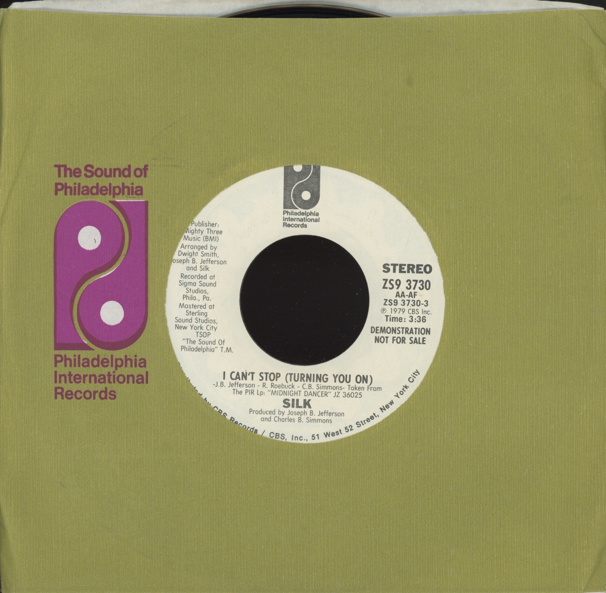 Silk - I Can't Stop (Turning You On) on Philadelphia Intl Promo Modern Soul 45