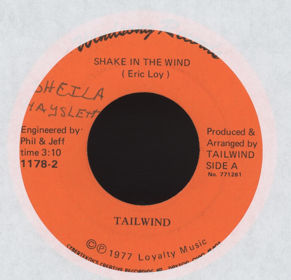 Tailwind - Shake In The Wind on Windsong Hard Rock Prog 45 With Picture Sleeve