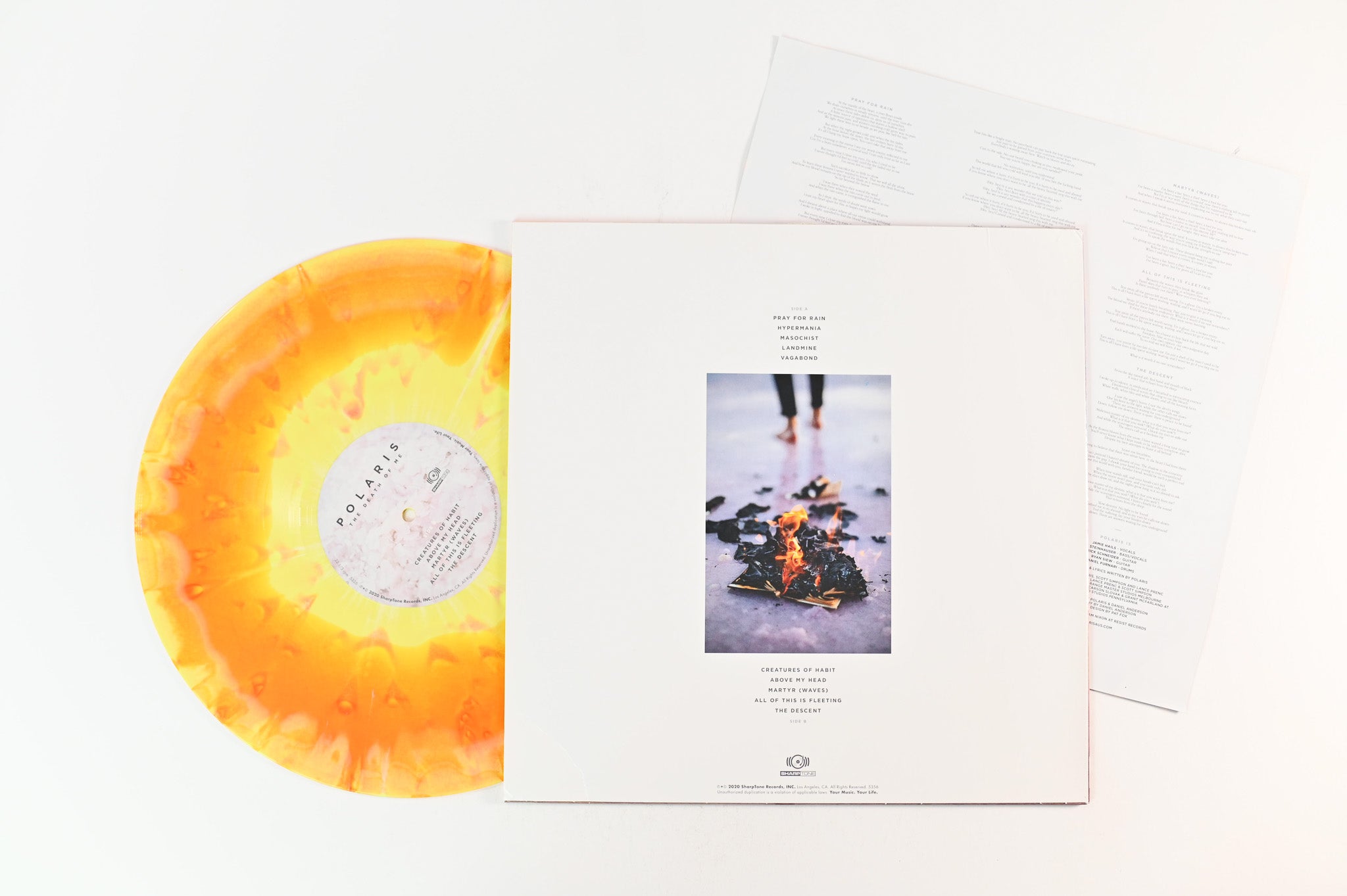 Polaris - The Death Of Me on SharpTone Ltd Orange And Yellow Swirl With White Splatter