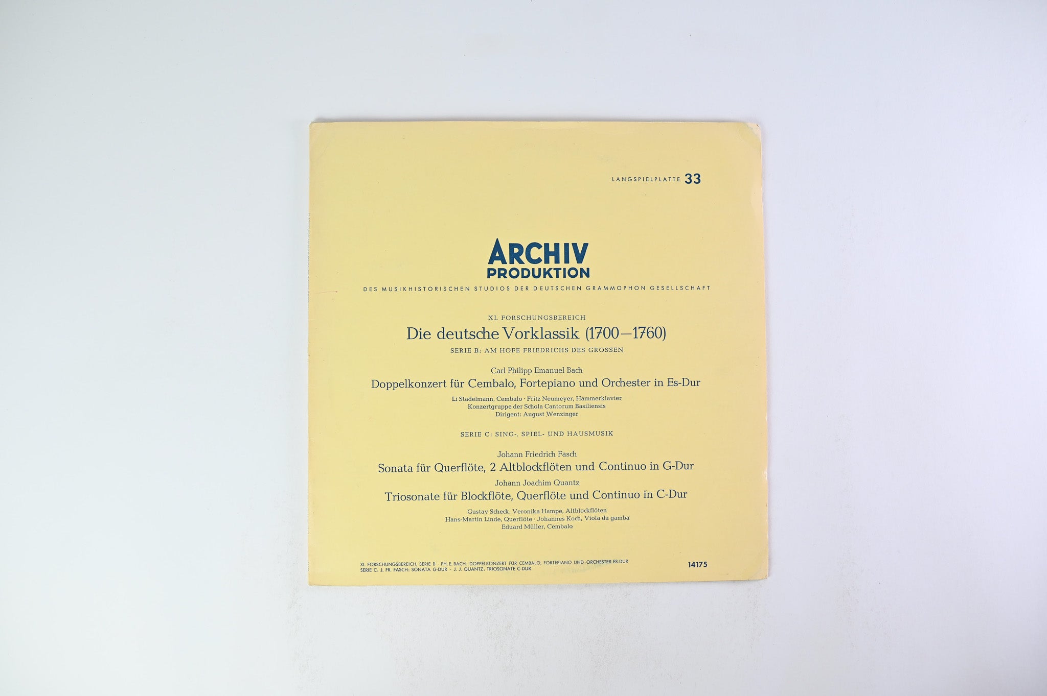 Carl Philipp Emanuel Bach - Double Concerto For Harpsichord, Fortepiano And Orchestra In E Flat Major / Sonata For Traverse Flute, 2 Treble-Recorders And Continuo In G Major on Archiv Produktion