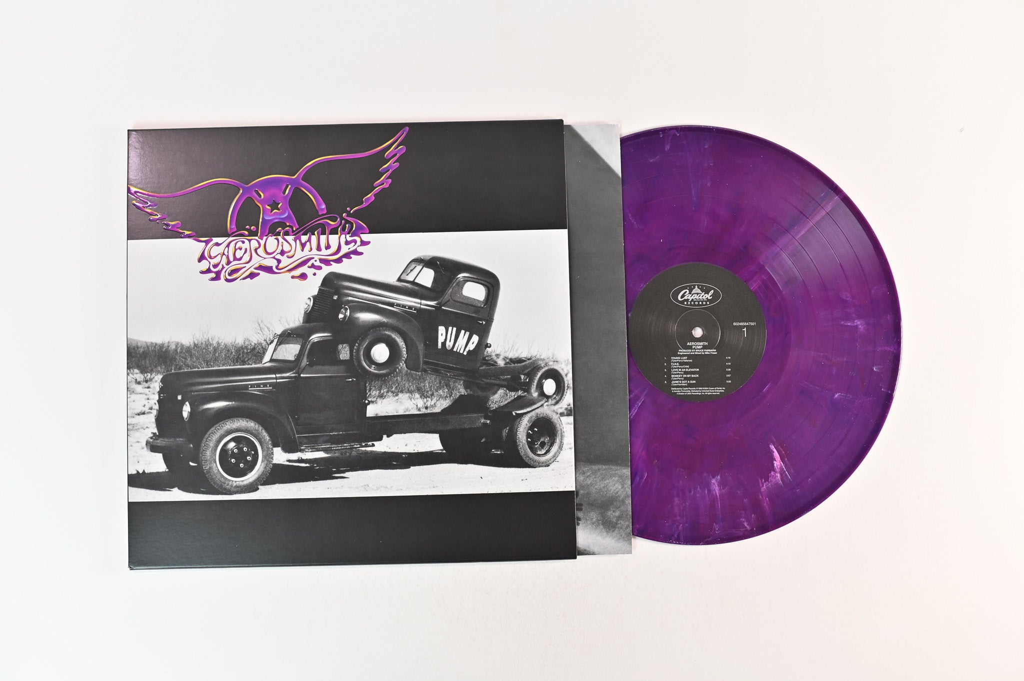 Aerosmith - Pump on Capitol Ltd Numbered Purple with White Marble Reissue Plus Grape Vinyl Bonus 7"