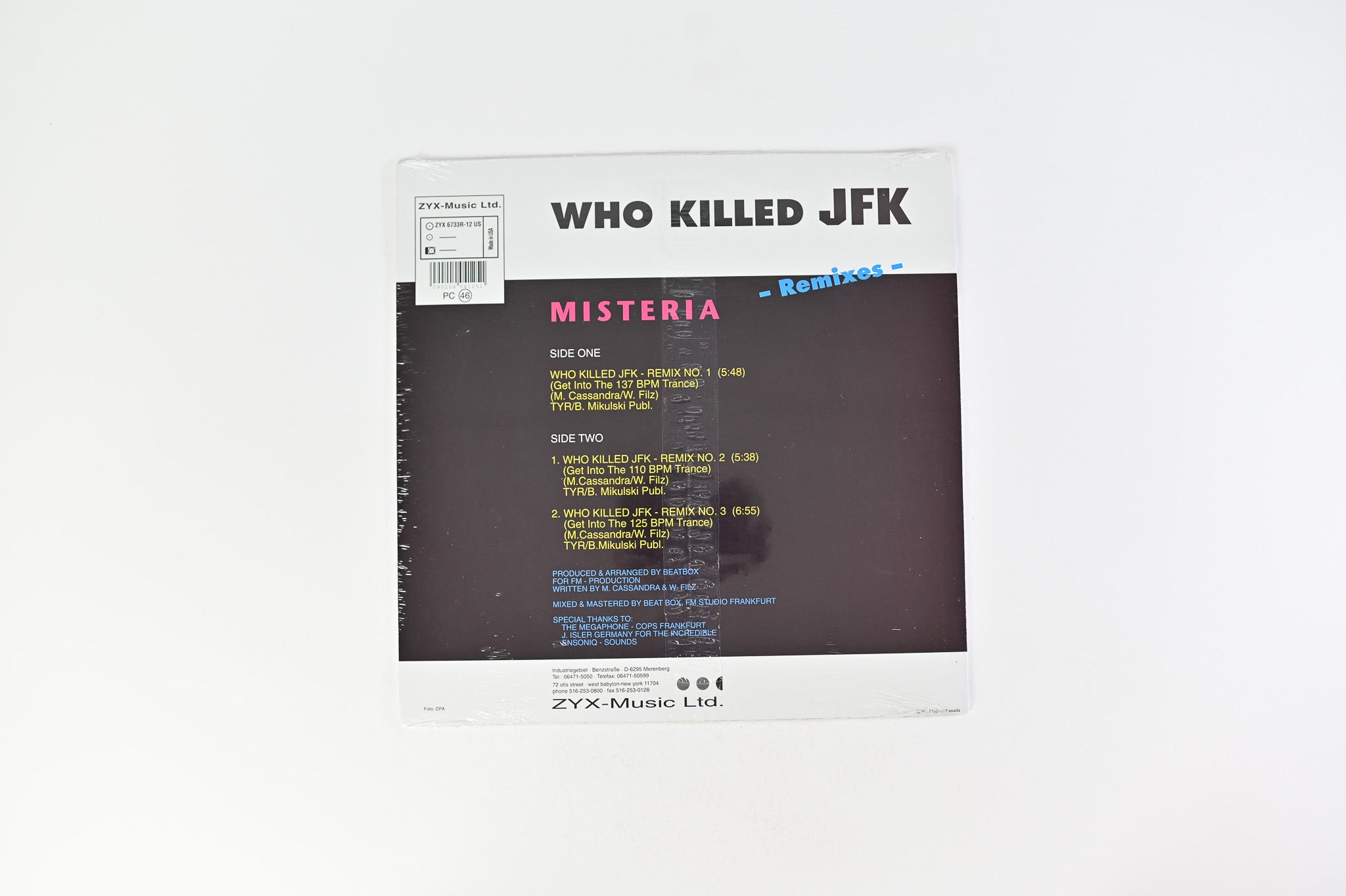 Misteria - Who Killed JFK (The Trance Mixes) on ZYX Records - Sealed 12"