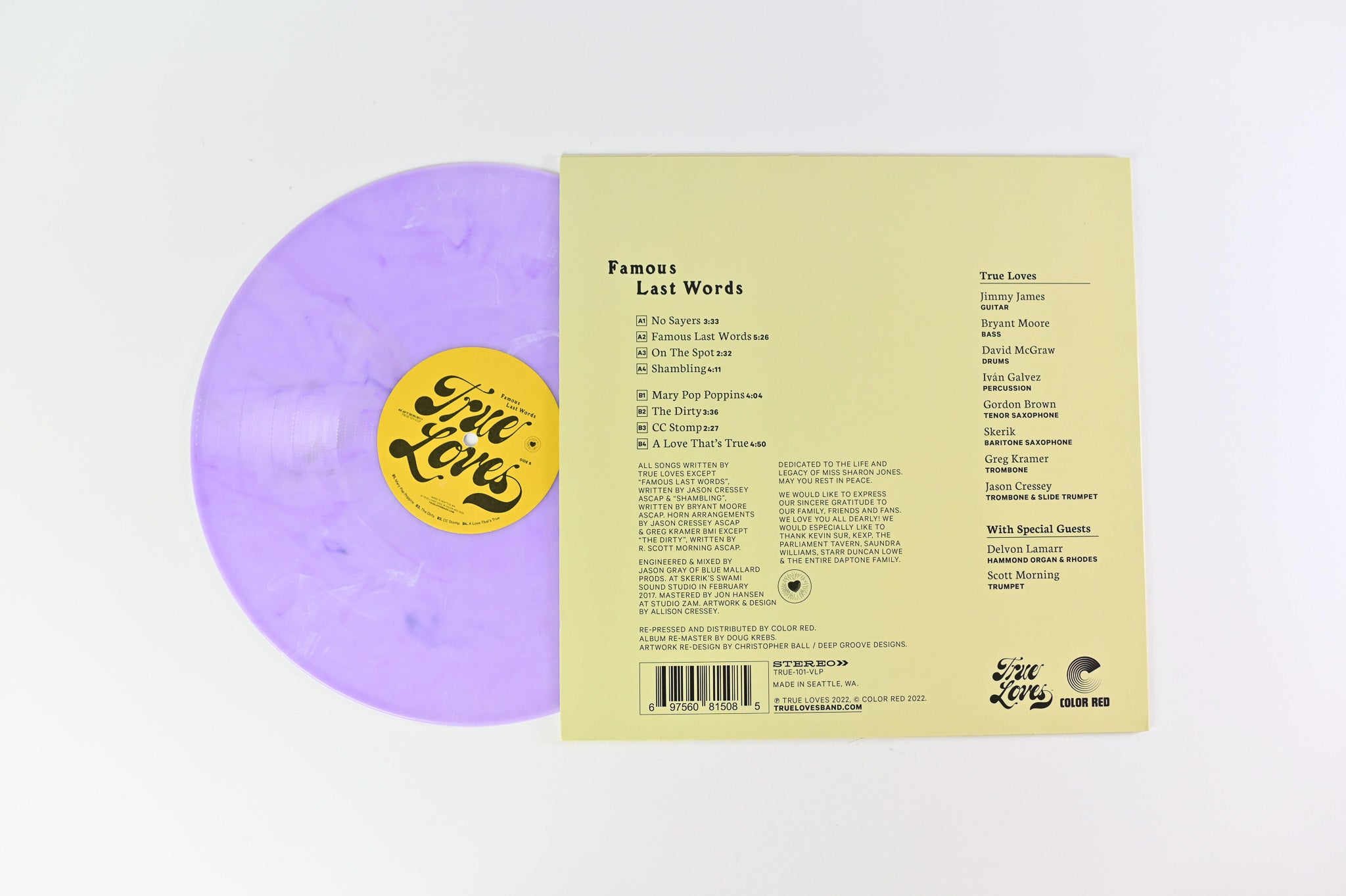 The True Loves - Famous Last Words on Color Red Records - Purple Vinyl