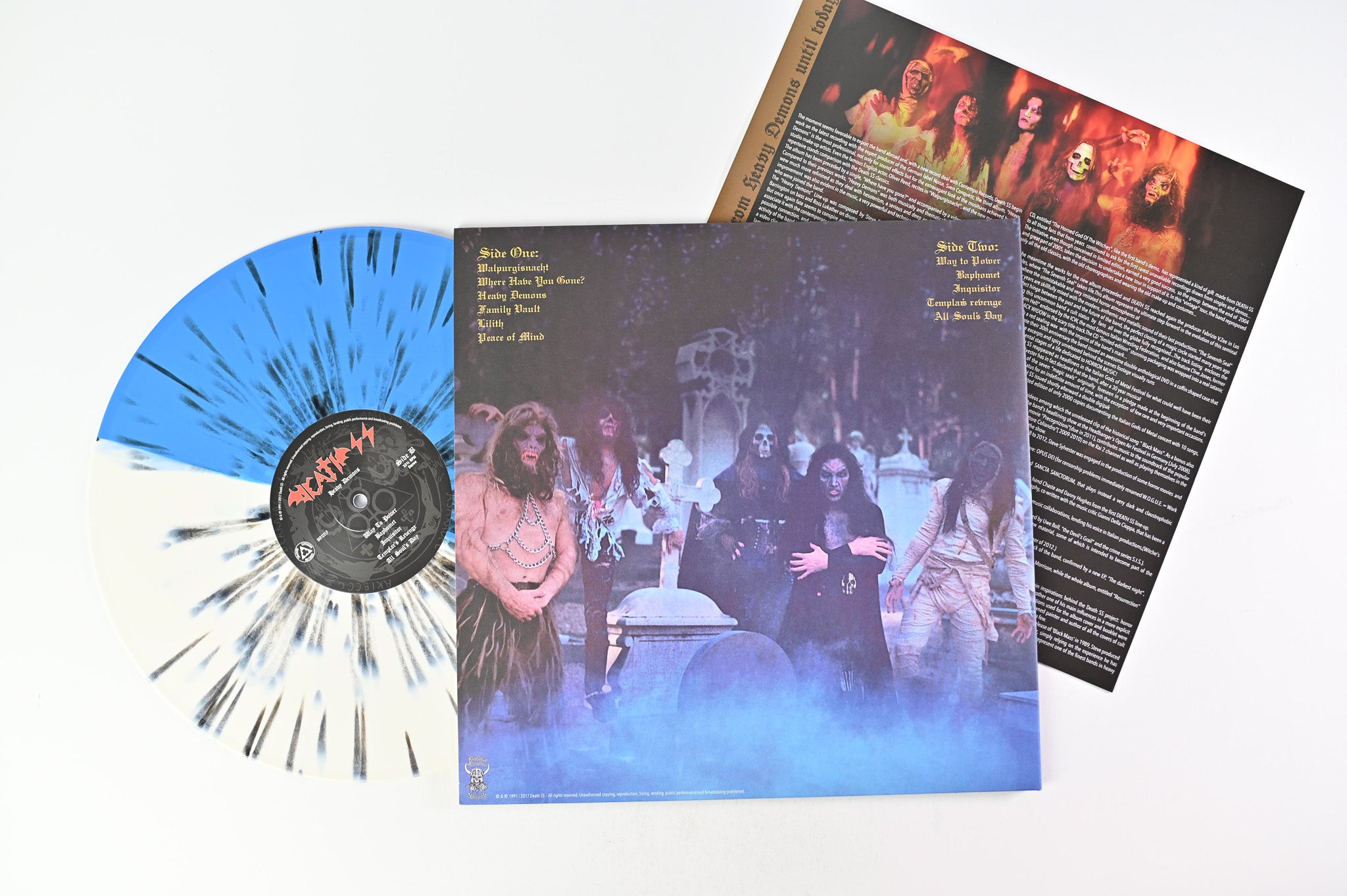 Death SS - Heavy Demons on Shadow Kingdom Blue & White With Black Splatter Reissue