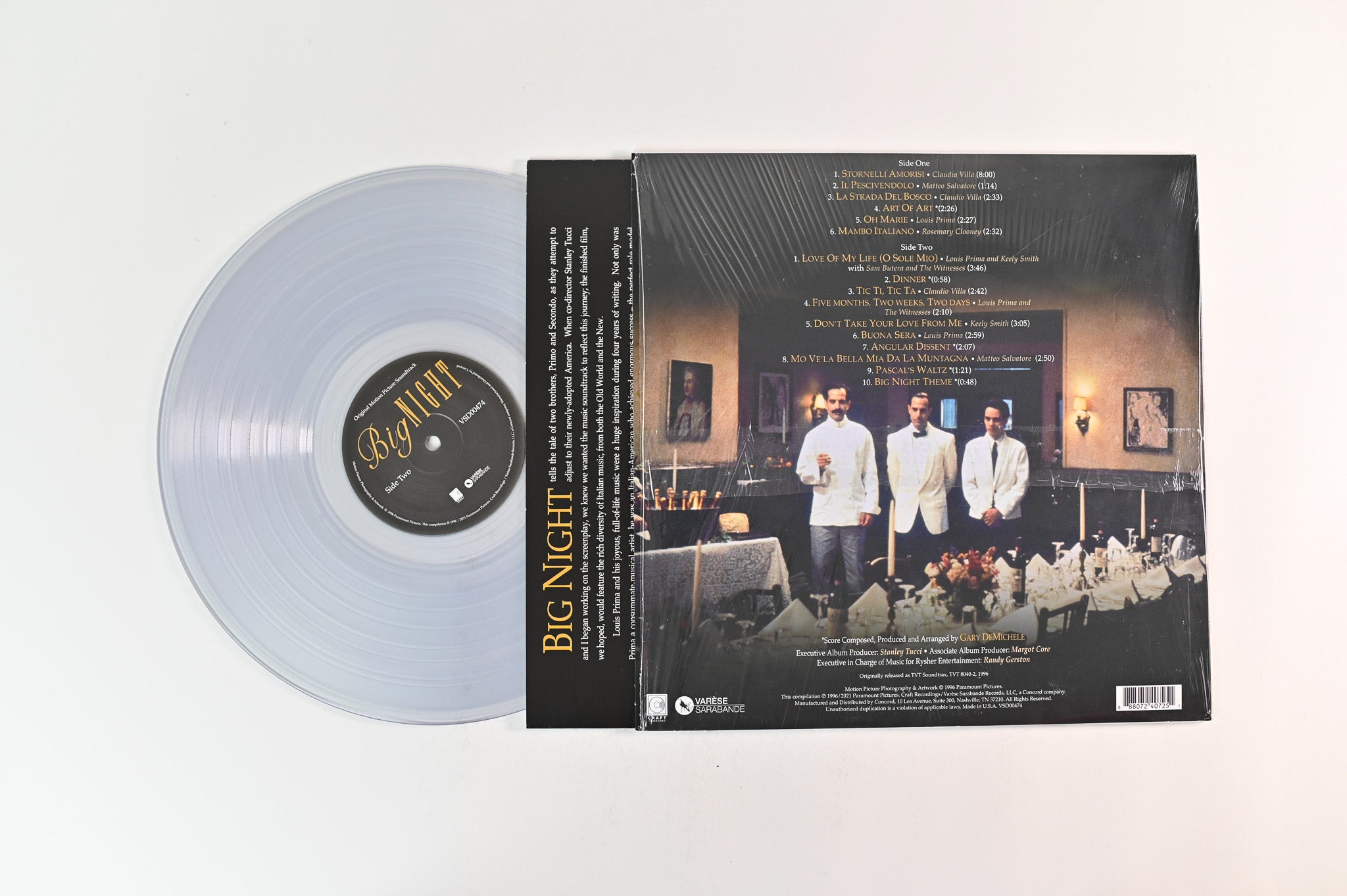 Various - Big Night (Original Motion Picture Soundtrack) on Varèse Sarabande - Clear Vinyl