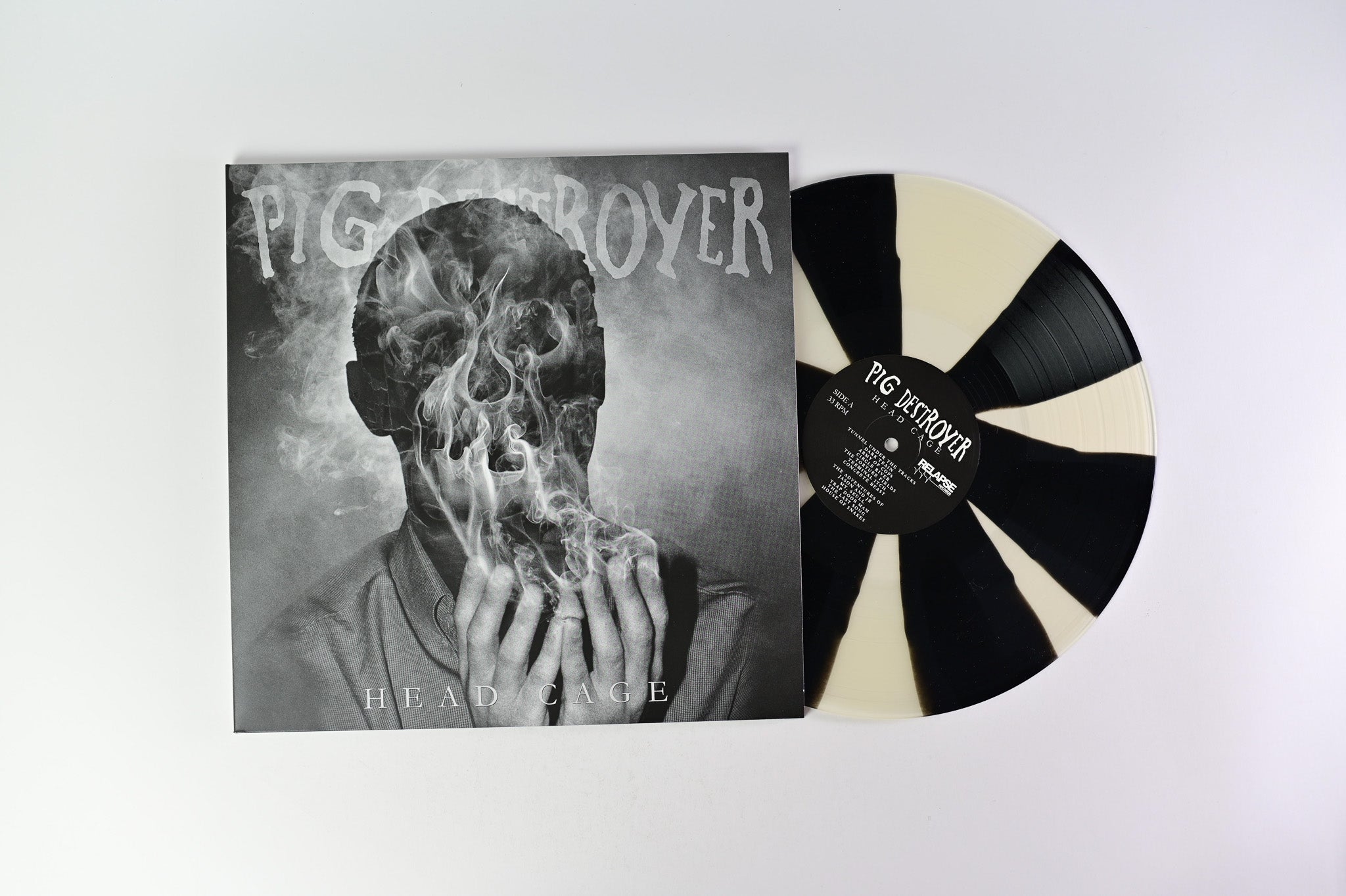 Pig Destroyer - Head Cage on Relapse Ltd Milky Clear with Black Pinwheels