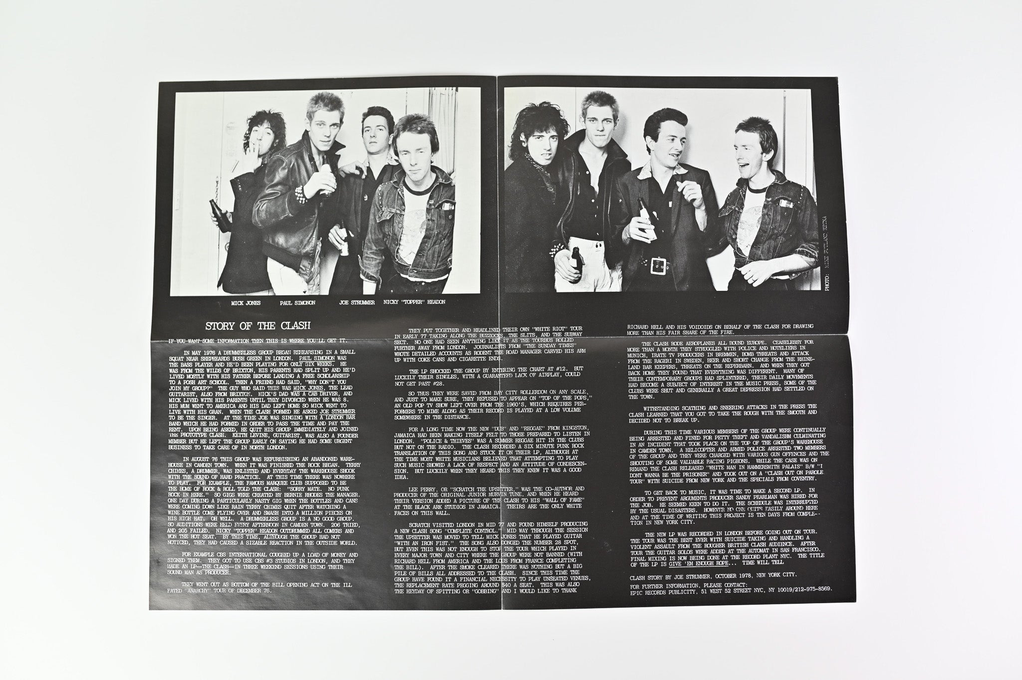 The Clash - Give 'Em Enough Rope on Epic Promo With Story of the Clash Insert