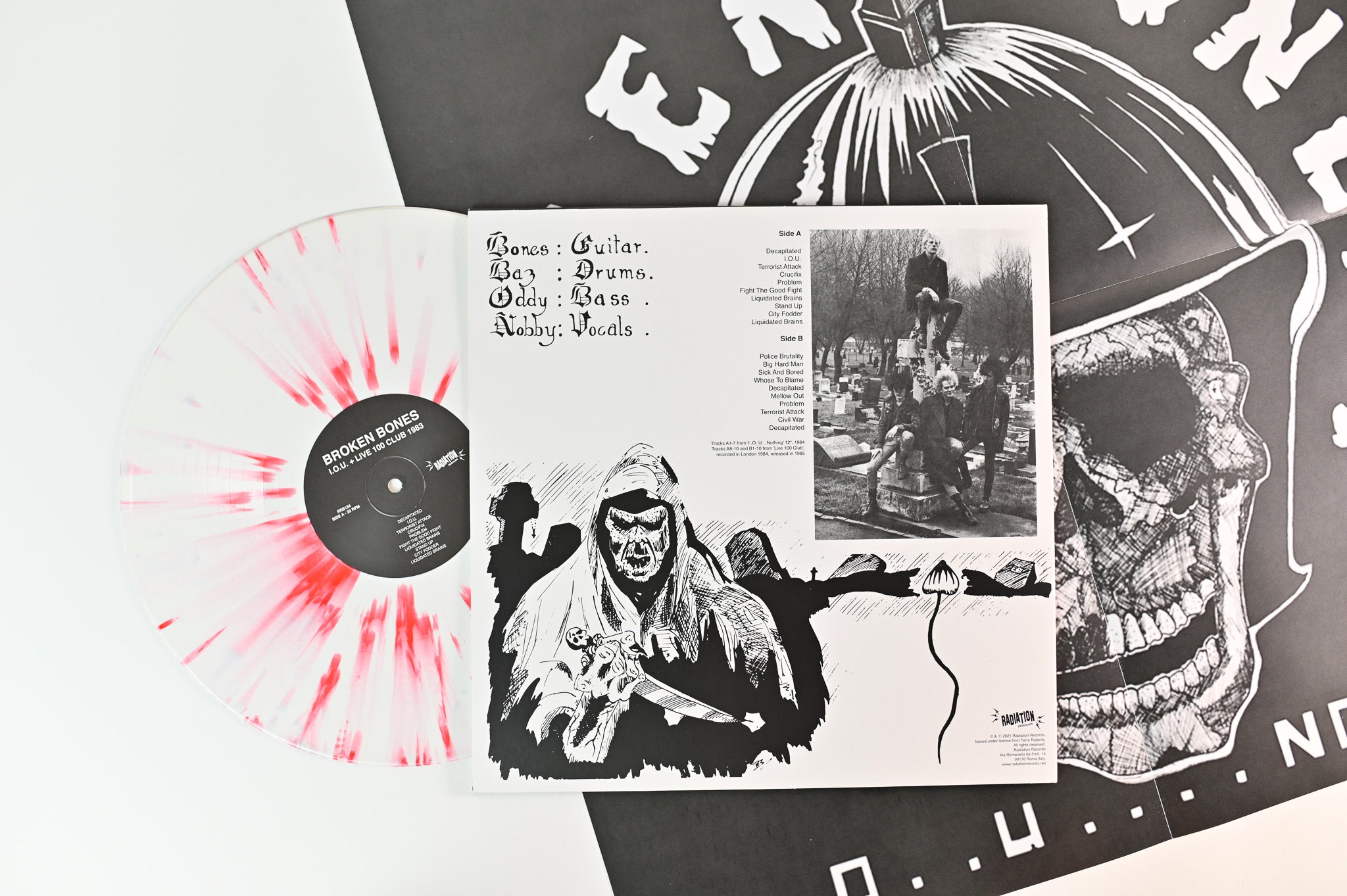 Broken Bones - I . . O . . U . . . . Nothing / Live 100 Club on Radiation Reissues Ltd Numbered White w/ Red Splatter Reissue