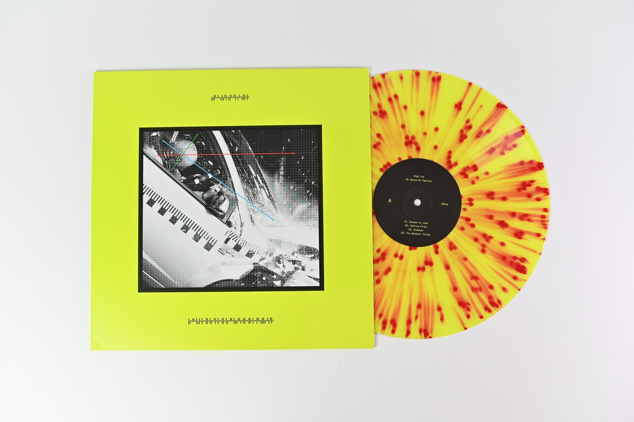 High Vis - No Sense No Feeling on Venn Yellow With Red Splatter Reissue