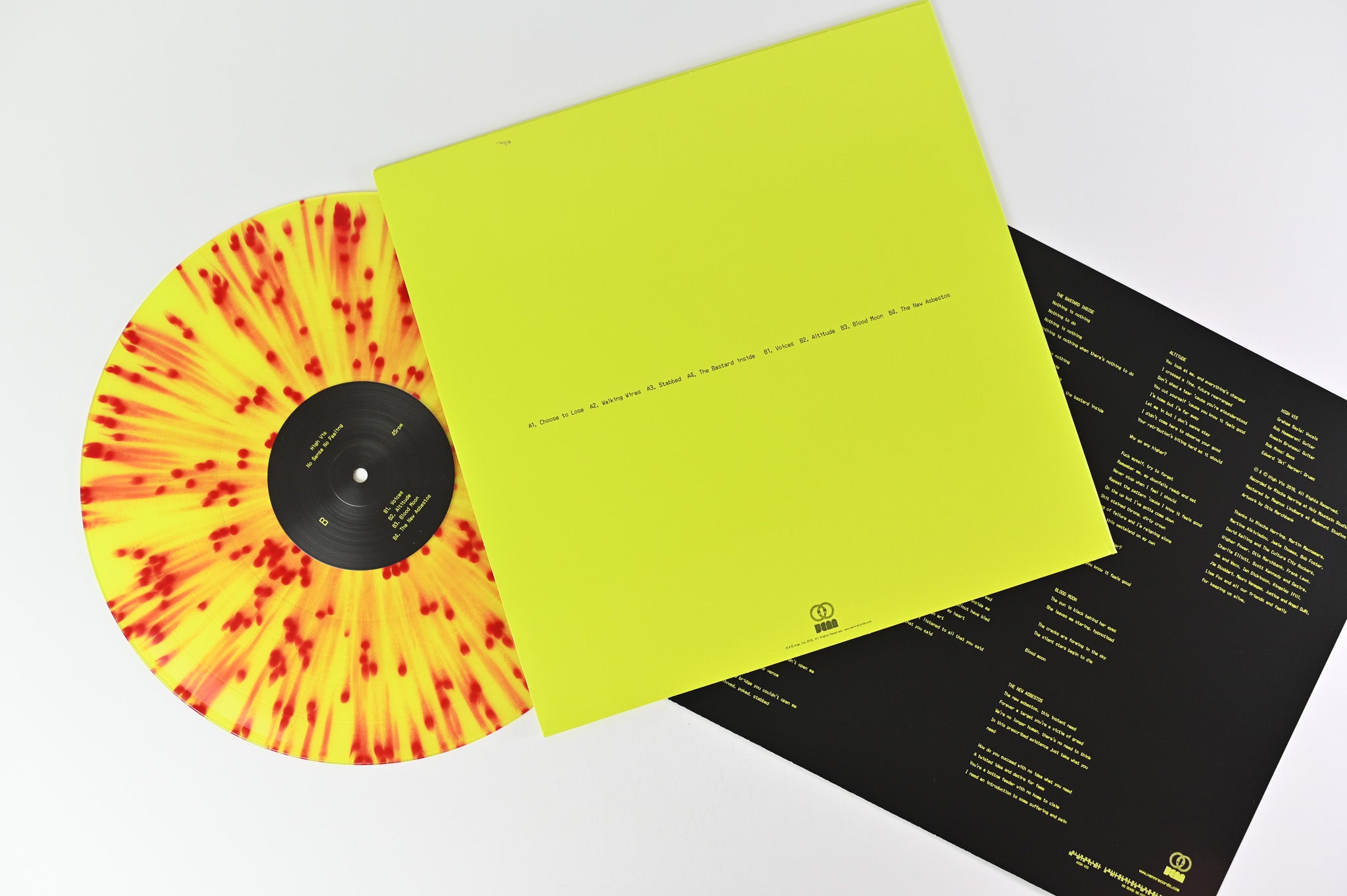 High Vis - No Sense No Feeling on Venn Yellow With Red Splatter Reissue