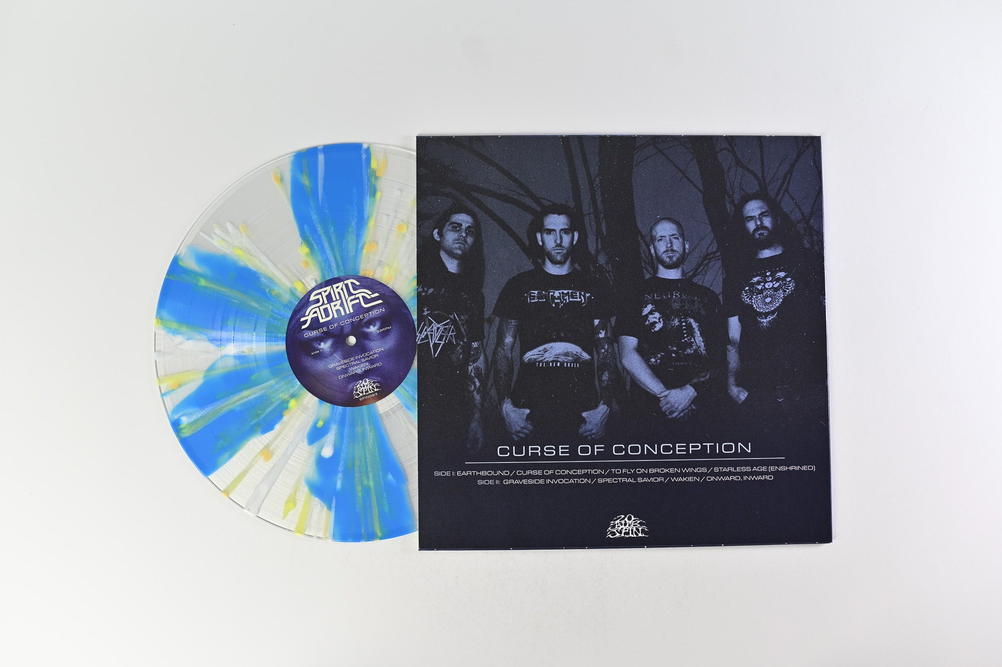 Spirit Adrift - Curse Of Conception on 20 Buck Spin Ultra Clear Cyan Pinwheel w/ White, Easter Yellow & Mustard Splatter