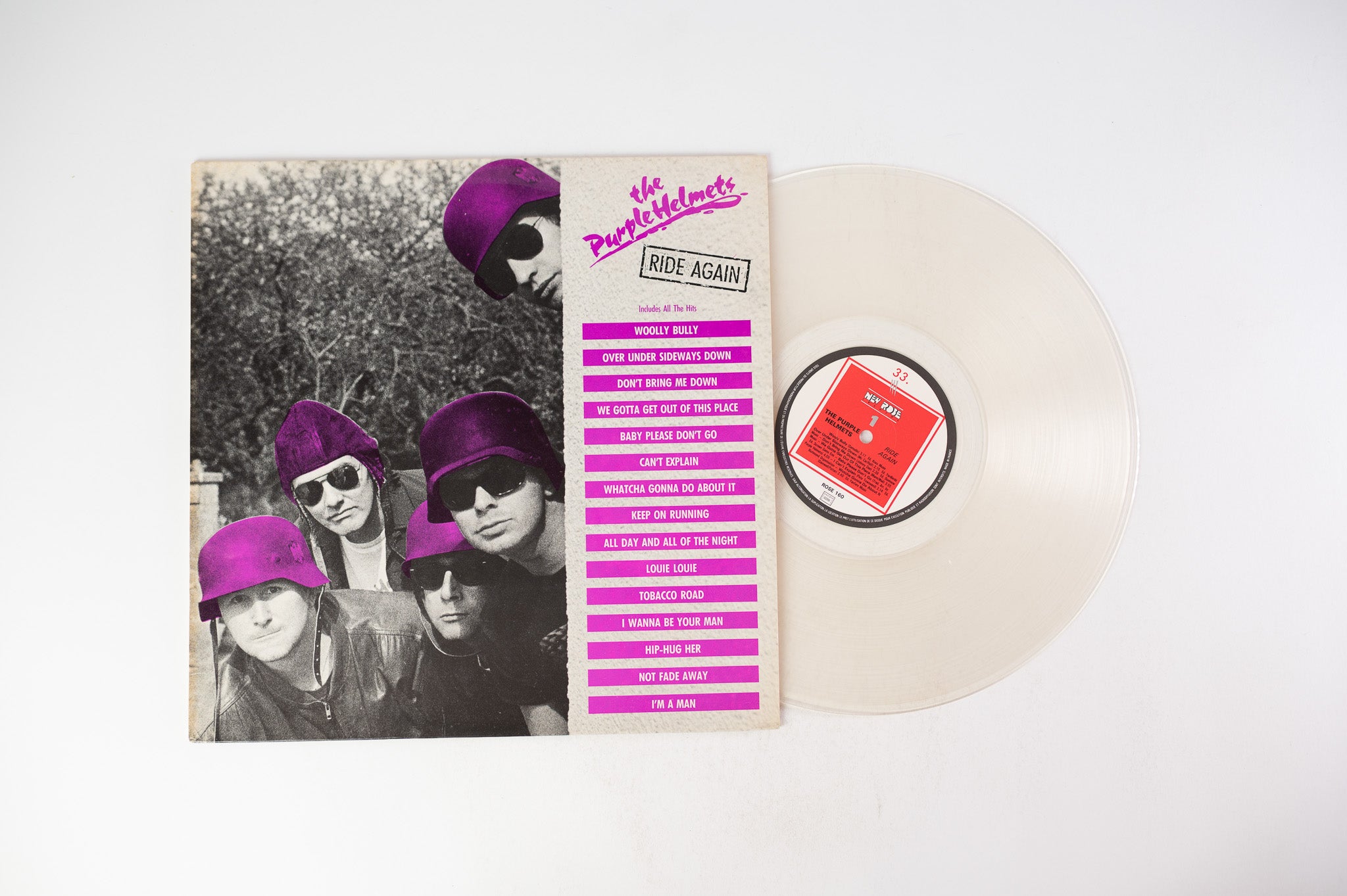 The Purple Helmets - Ride Again on New Rose Records - Clear Vinyl