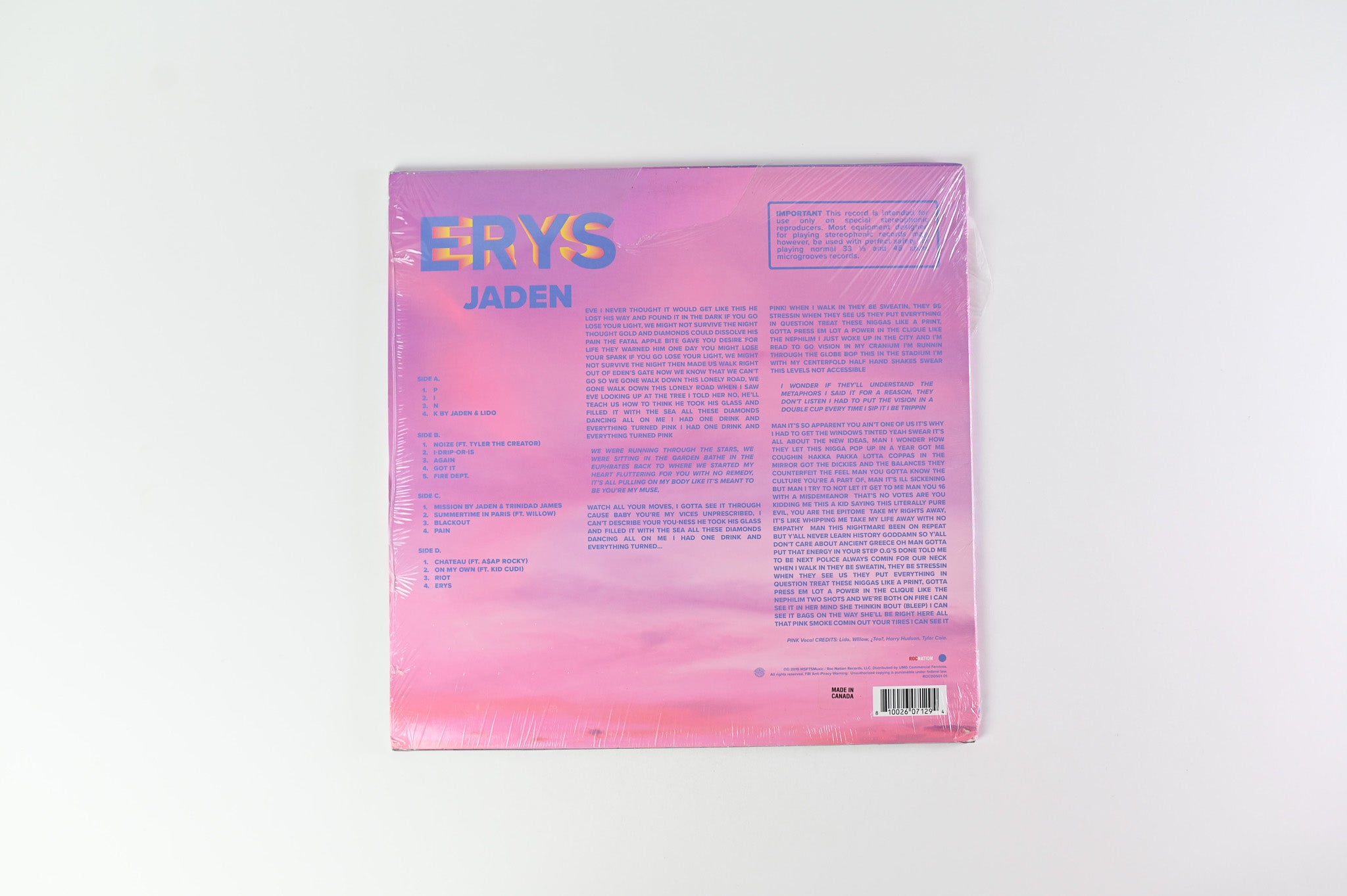 Jaden Smith - ERYS on Roc Nation Pink Vinyl Sealed