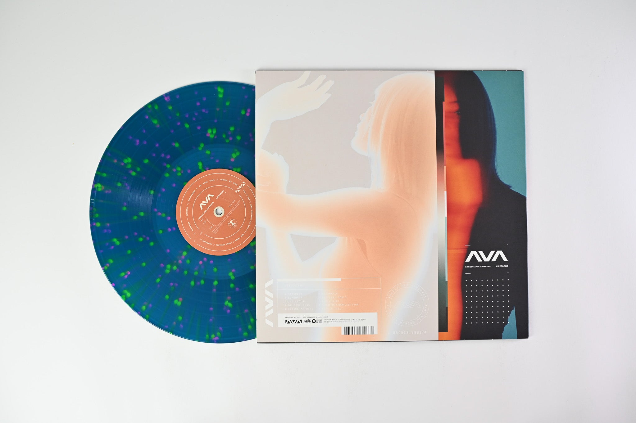 Angels & Airwaves - Lifeforms on Rise Aqua Blue With Neon Green & Magenta Splatter