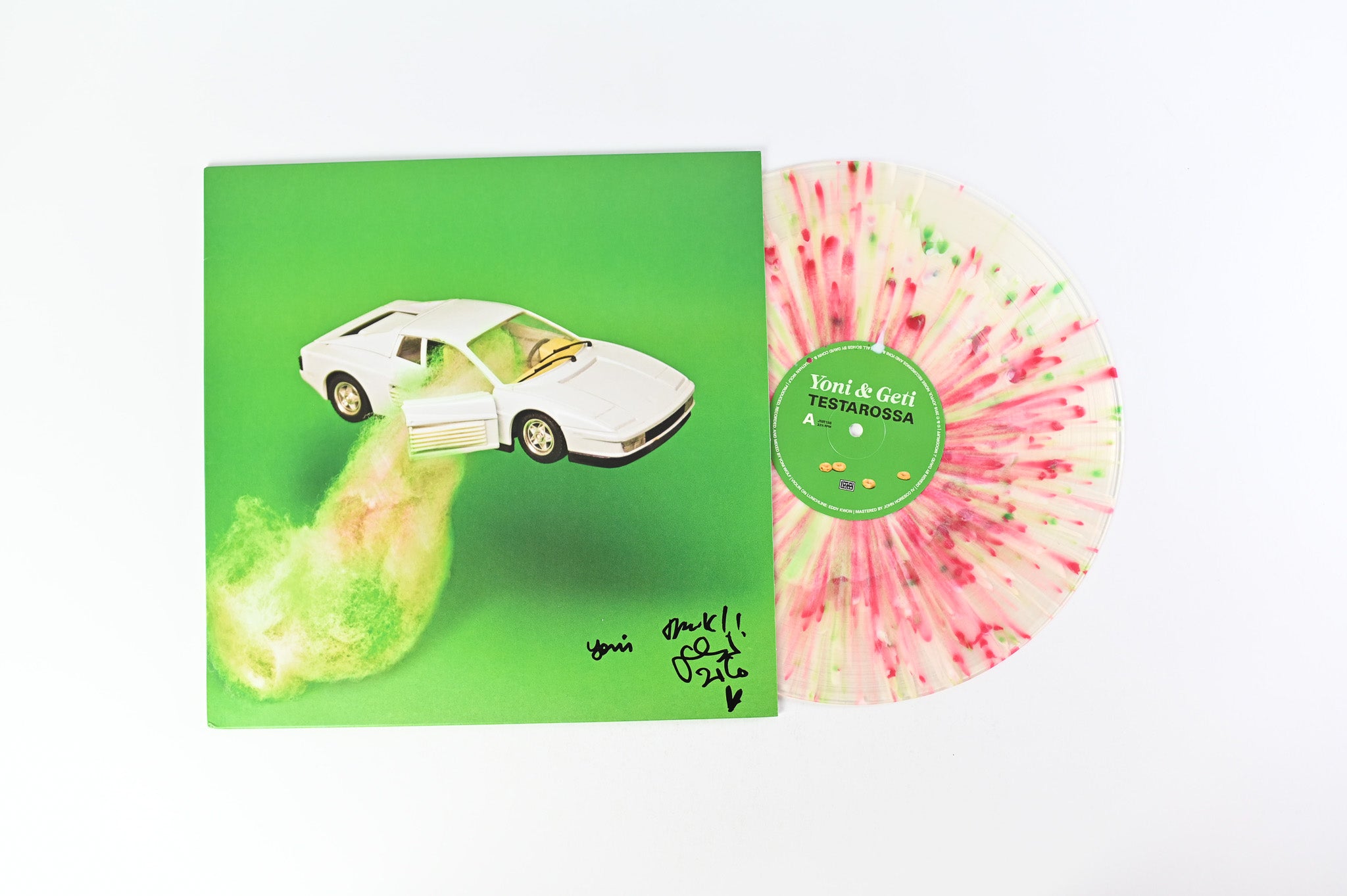 Yoni Wolf - Testarossa on Joyful Noise Ltd Numbered Clear with Bone Inside & Magenta White & Green Splatter