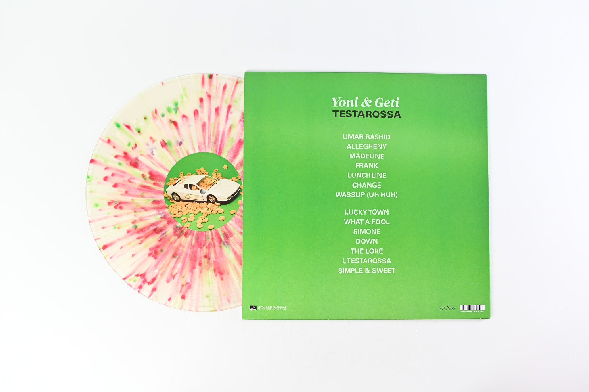 Yoni Wolf - Testarossa on Joyful Noise Ltd Numbered Clear with Bone Inside & Magenta White & Green Splatter