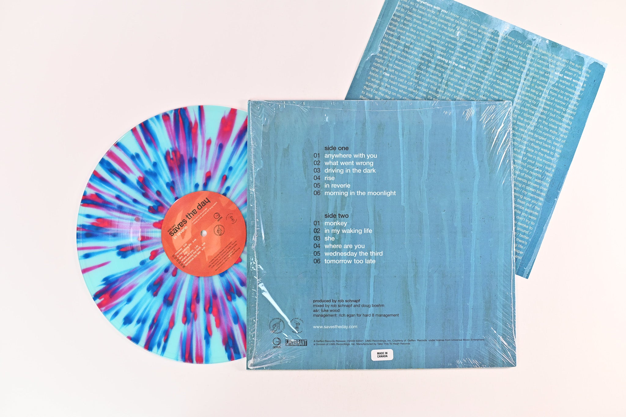 Saves The Day - In Reverie on Parting Gifts Ltd  Blue w/ Aqua and Magenta Splatter Reissue