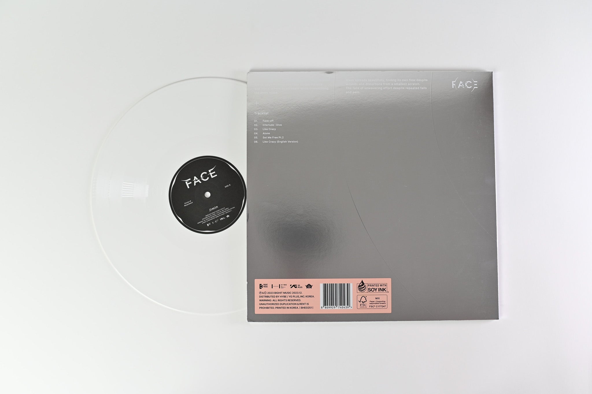 Jimin - Face on Bighit Music White Vinyl