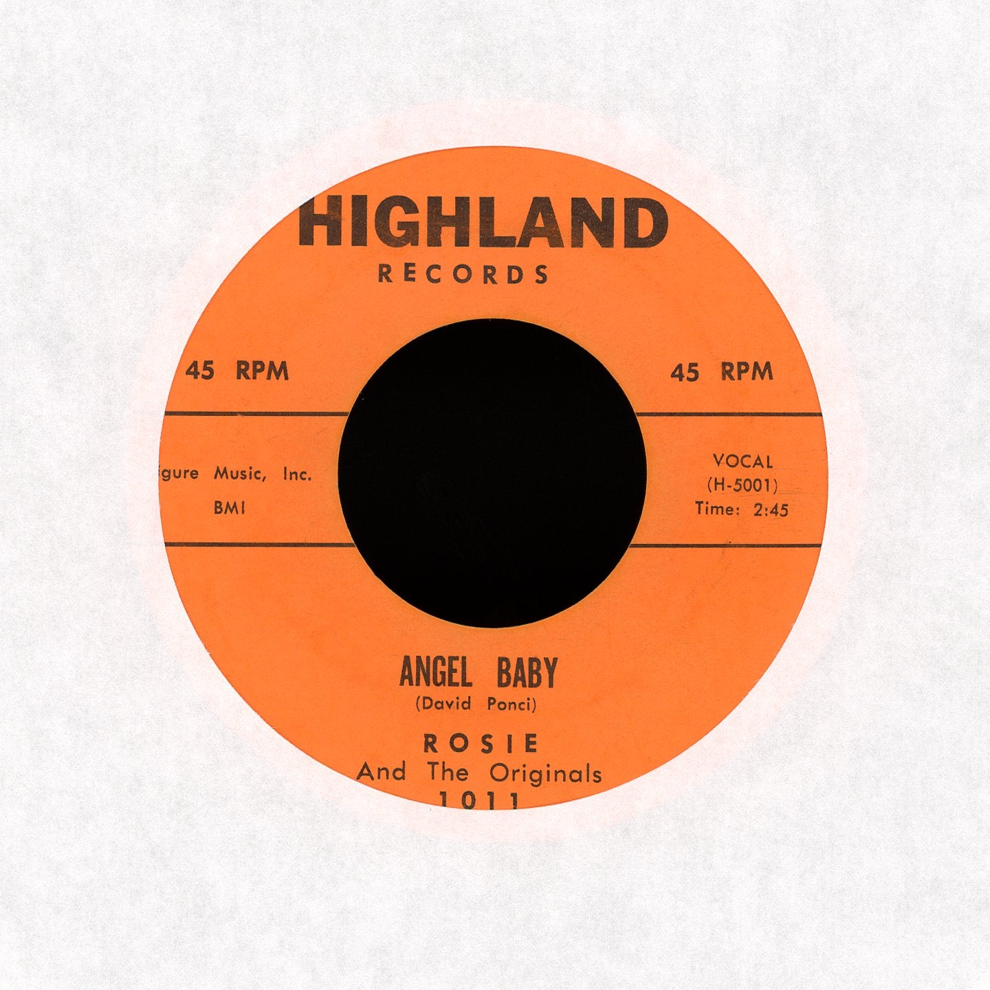 Rosie & The Originals - Angel Baby / Give Me Love on Highland Rock 45