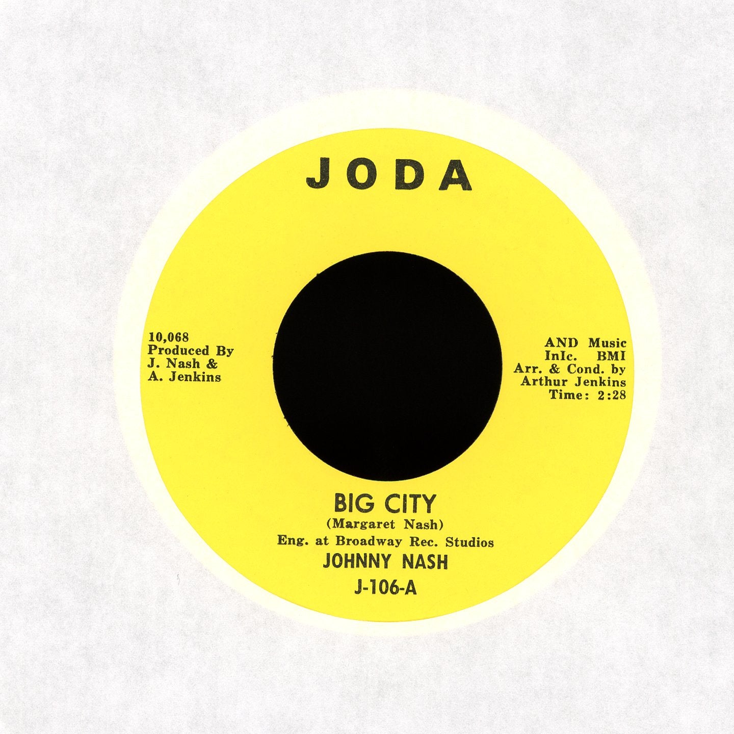 Johnny Nash - Big City / Somewhere on JoDa Soul 45