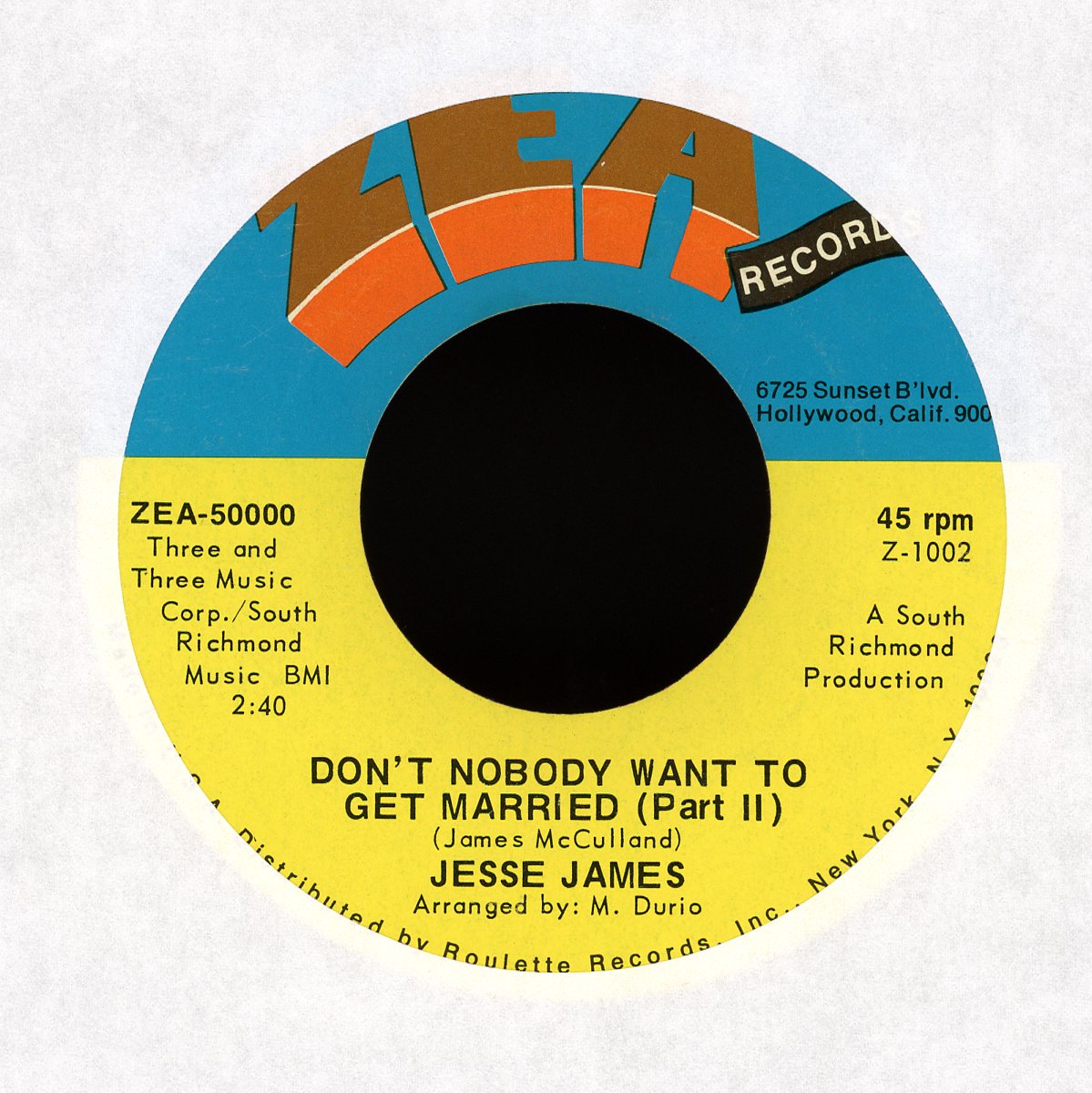 Jesse James - Don't Nobody Want To Get Married on Zea Records Funk Soul 45