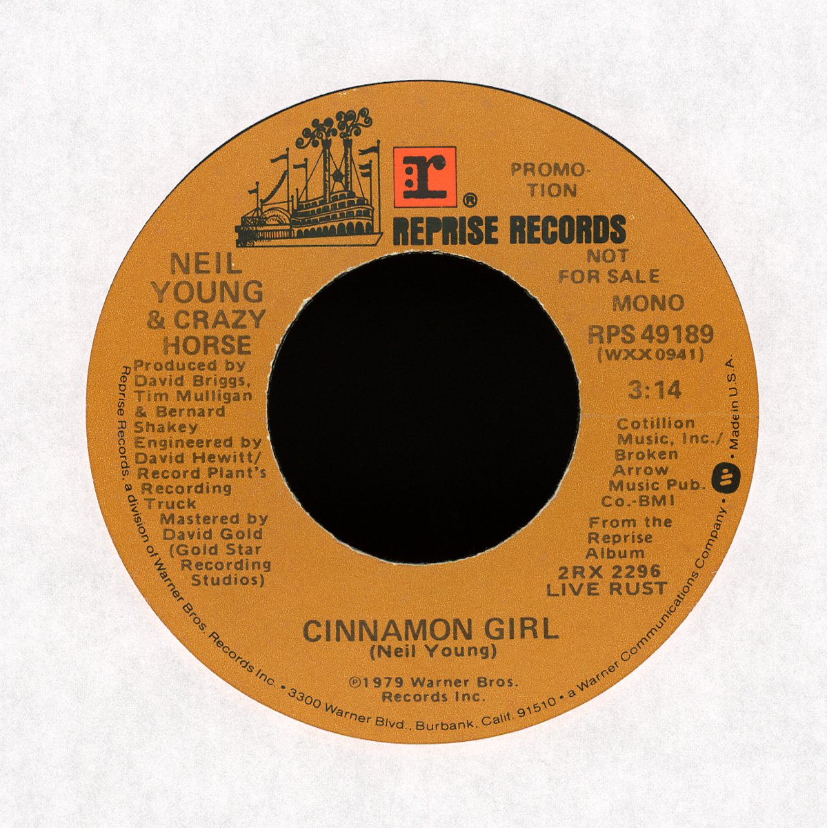 Neil Young - The Loner / Cinnamon Girl on Reprise Records Promo Mono Rock 45