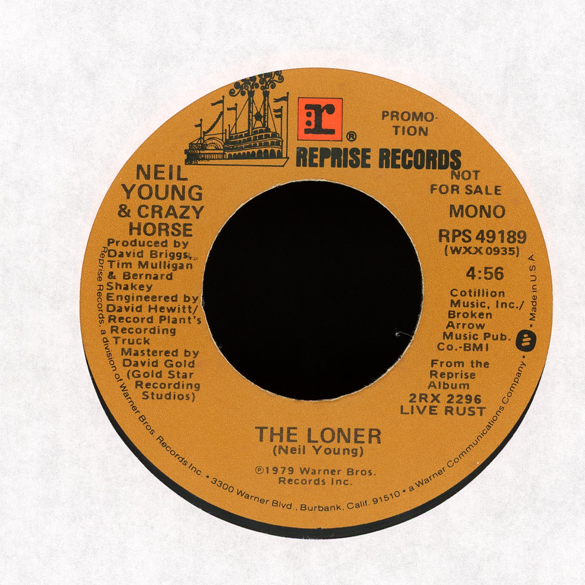 Neil Young - The Loner / Cinnamon Girl on Reprise Records Promo Mono Rock 45