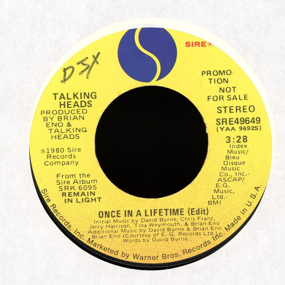 Talking Heads - Once In A Lifetime on Sire Promo Rock 45