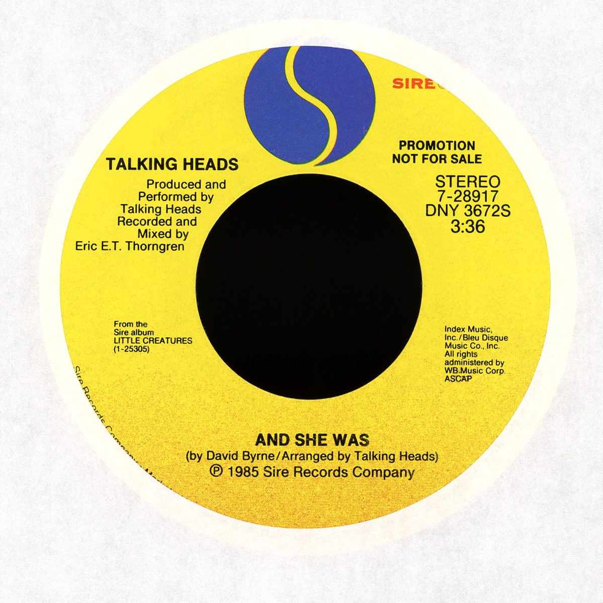 Talking Heads - And She Was on Sire Promo Rock 45