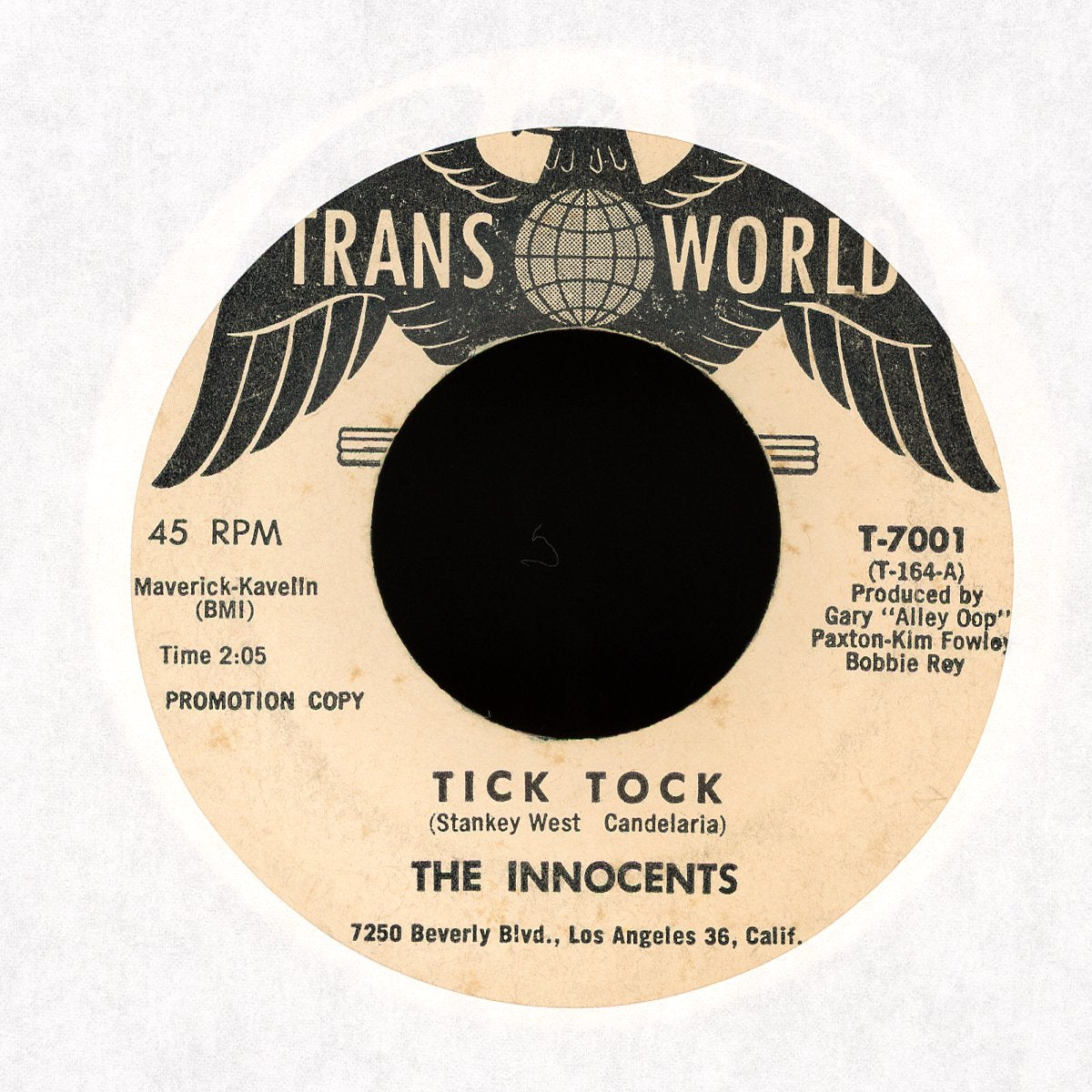 The Innocents - Tick Tock / The Rut on Trans World Promo Doo Wop 45