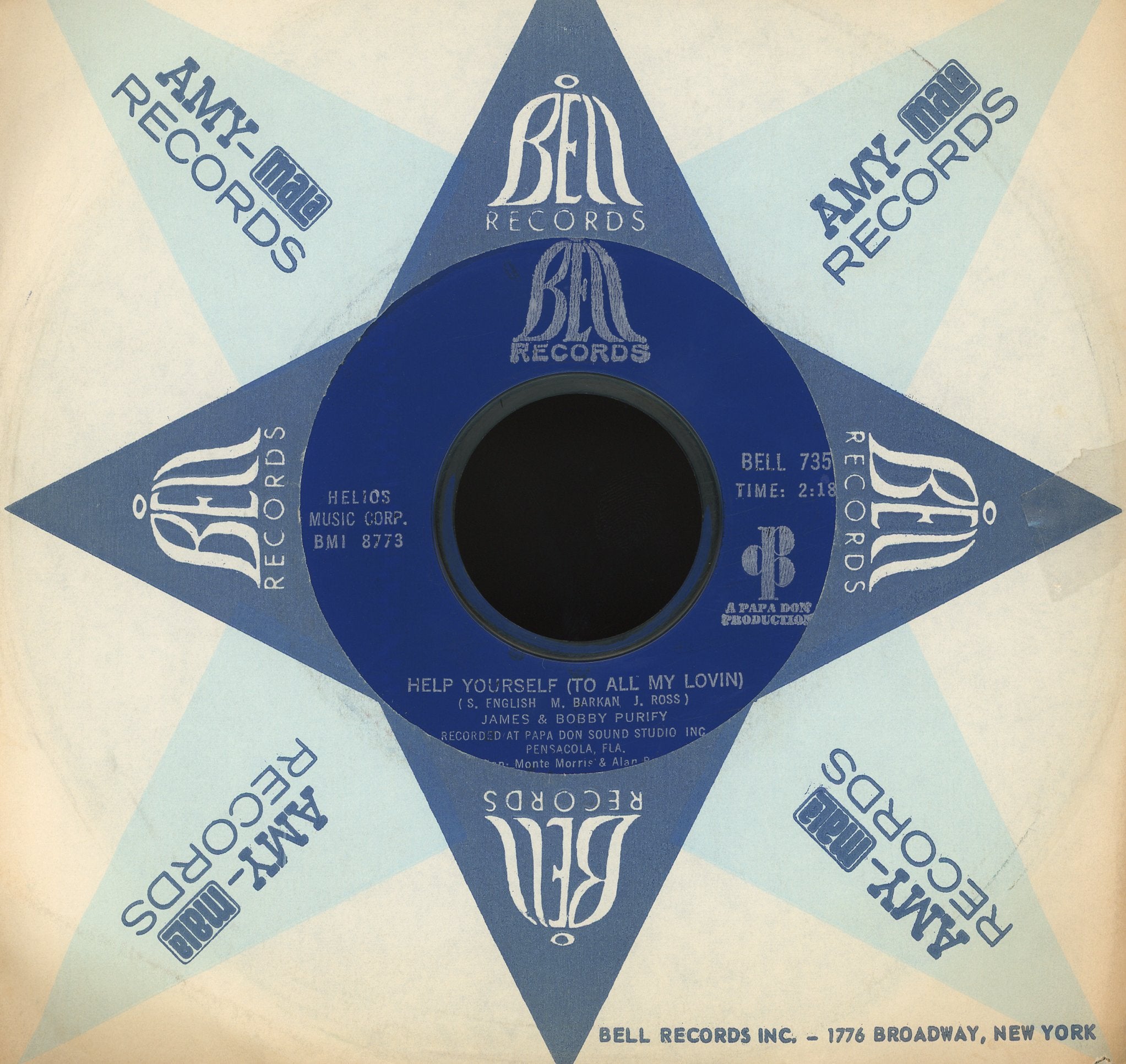 James & Bobby Purify - Help Yourself (To All Of My Lovin) / Last Piece Of Love on Bell Soul 45