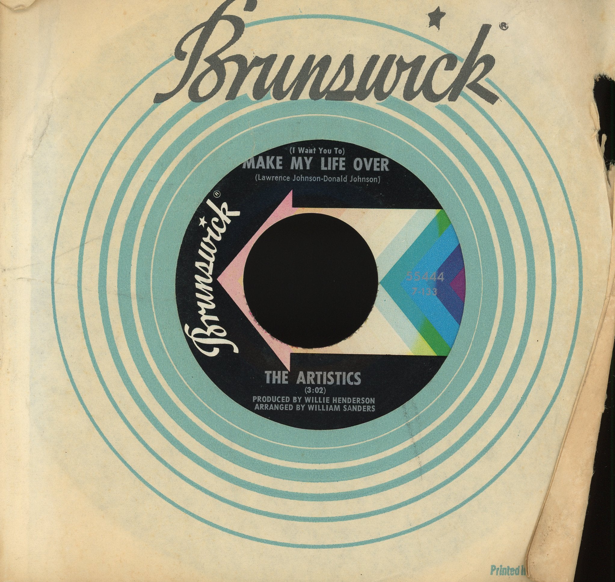 The Artistics - Make My Life Over (I Want You To) / Sugar Cane on Brunswick Soul 45