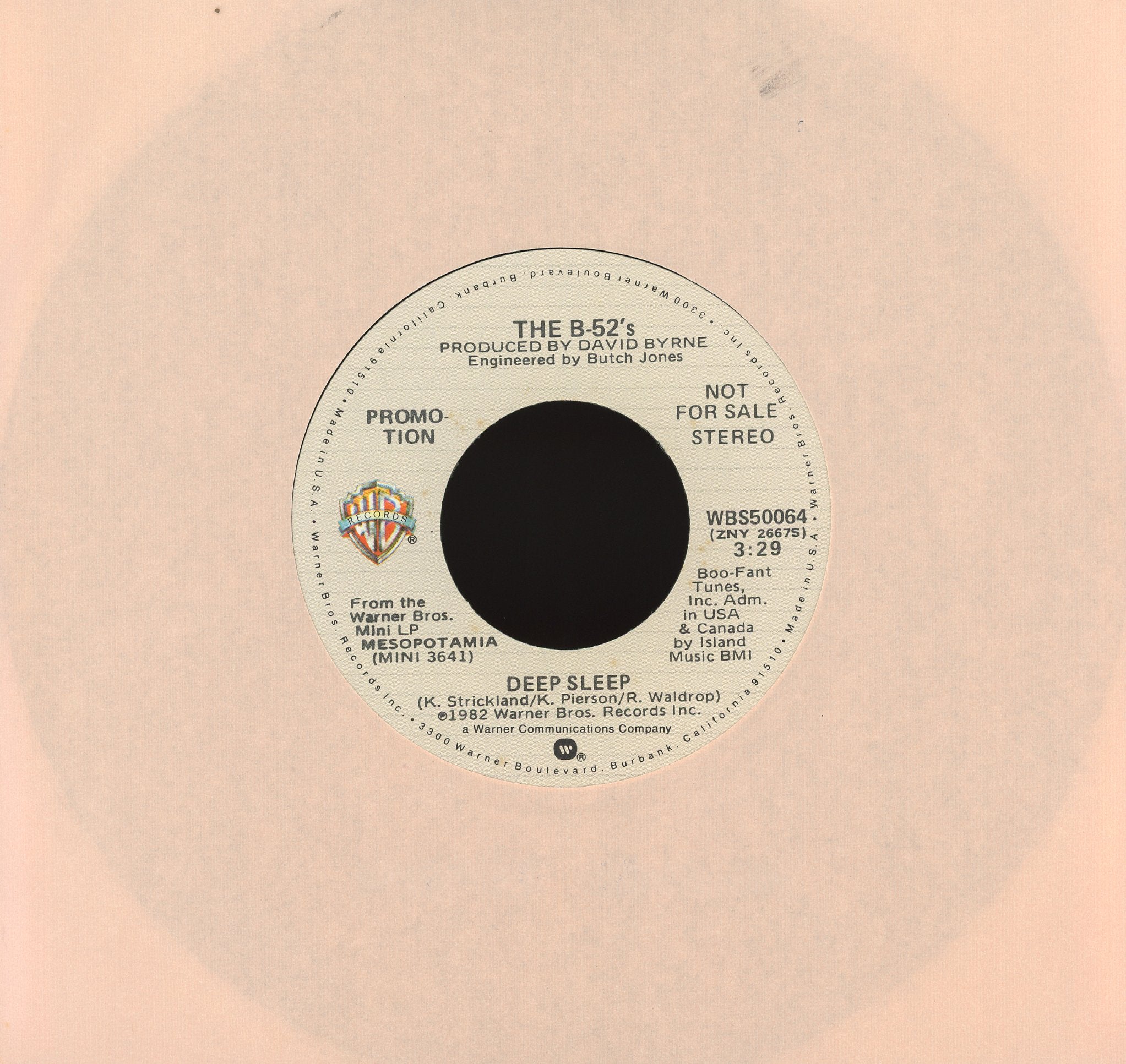 The B-52's - Deep Sleep on Warner Bros. Records Promo Rock 45