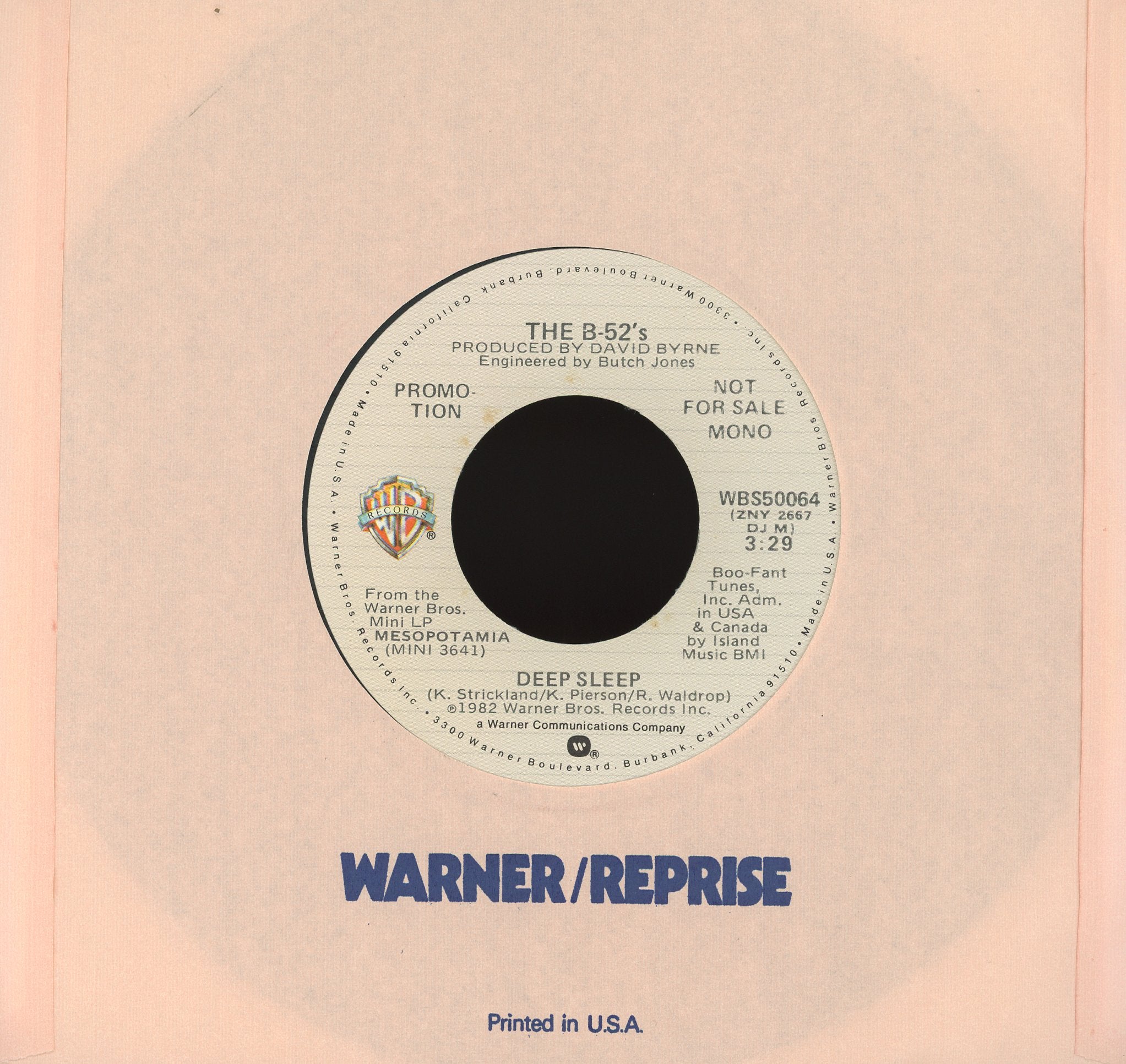 The B-52's - Deep Sleep on Warner Bros. Records Promo Rock 45