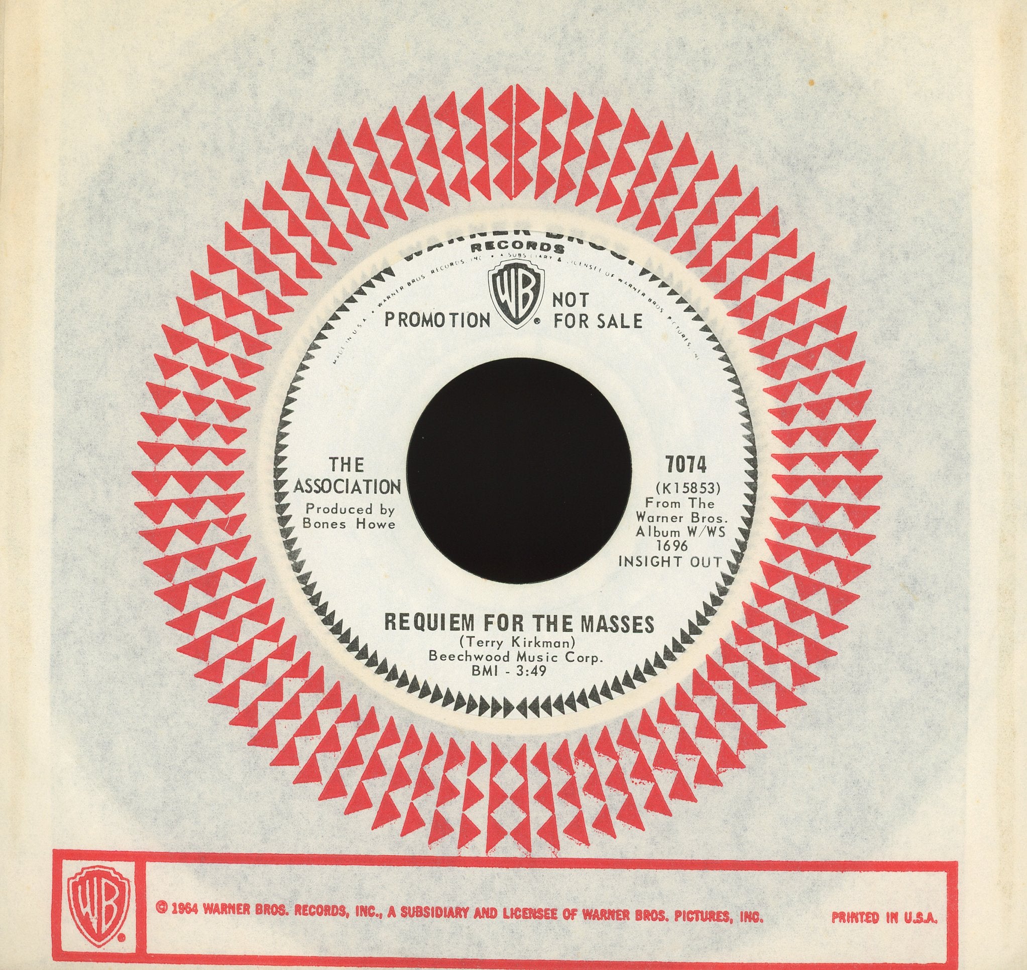 The Association - Never My Love on Warner Bros. Records Promo 45