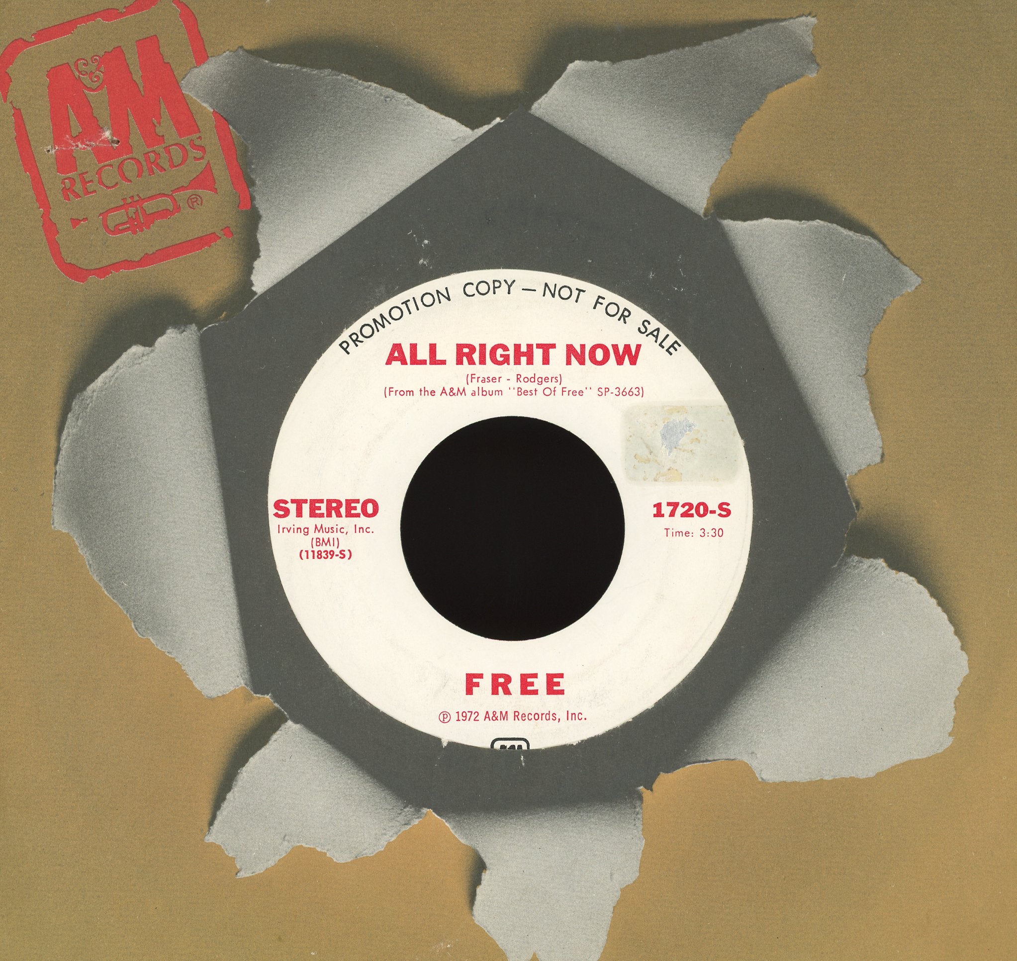 Free - All Right Now / The Stealer on A&M Records Promo Rock 45